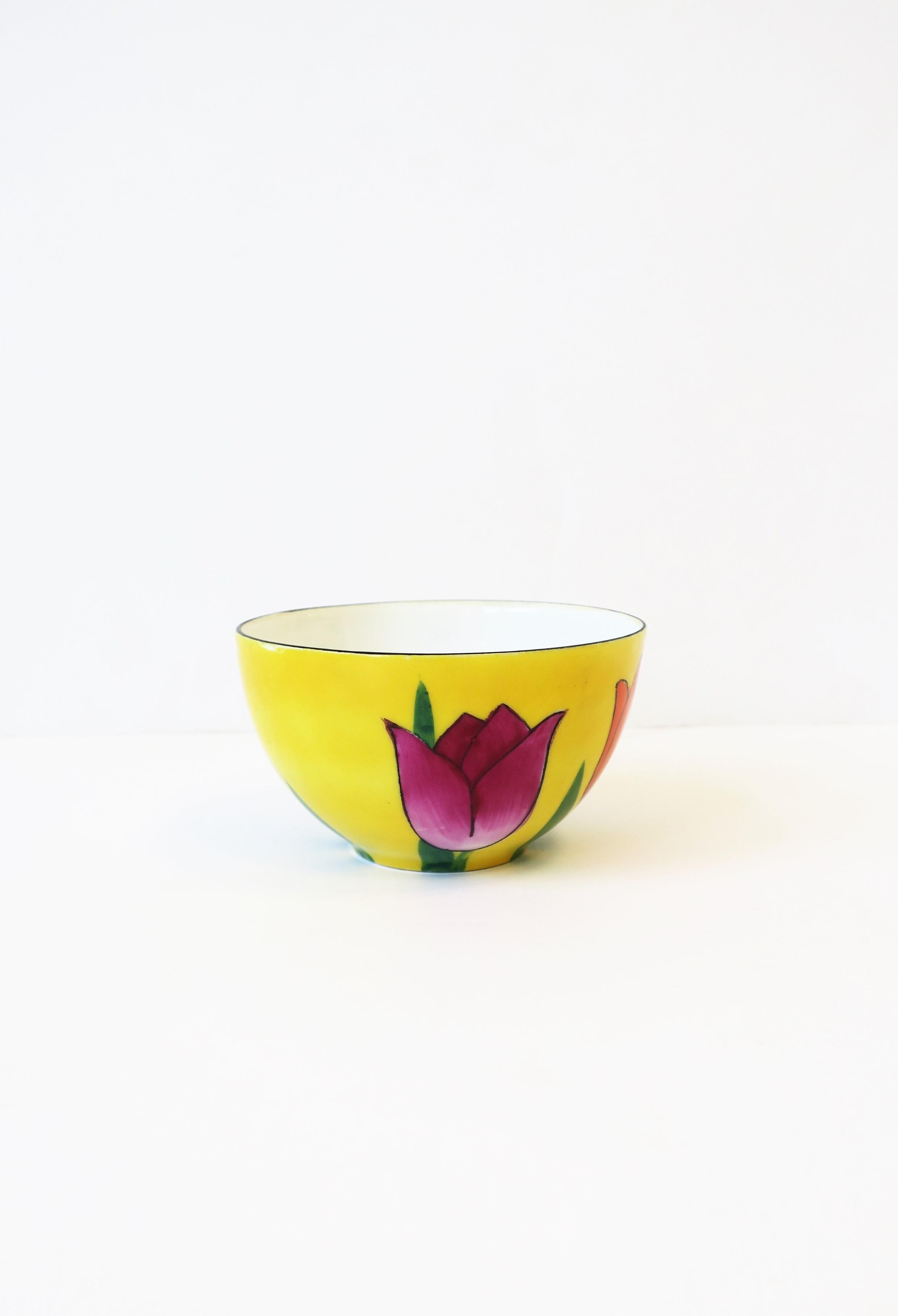 Yellow Porcelain Coffee or Tea Cup Saucer Set with Tulip Flowers For Sale 5