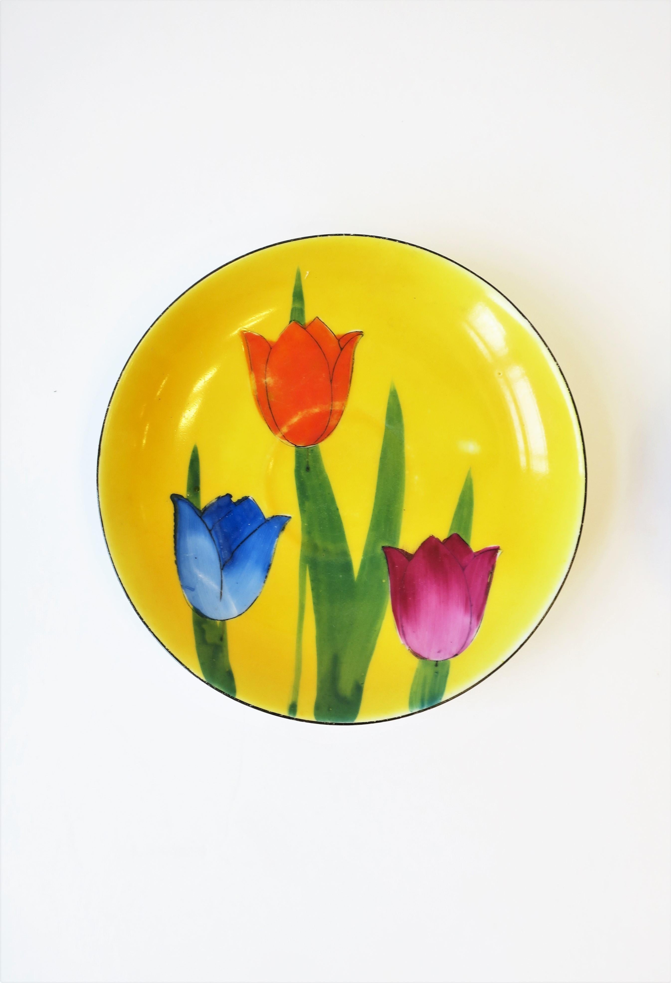 Yellow Porcelain Coffee or Tea Cup Saucer Set with Tulip Flowers For Sale 6