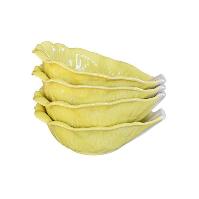 Hollywood Regency Yellow Portuguese Majolica Cabbage Table Service for 4 by Secla set of 20 Pieces