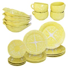 Yellow Portuguese Majolica Cabbage Table Service for 4 by Secla set of 20 Pieces