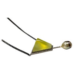 Yellow Prehnite with Tahitian Pearl and Diamonds Paradizia Necklace