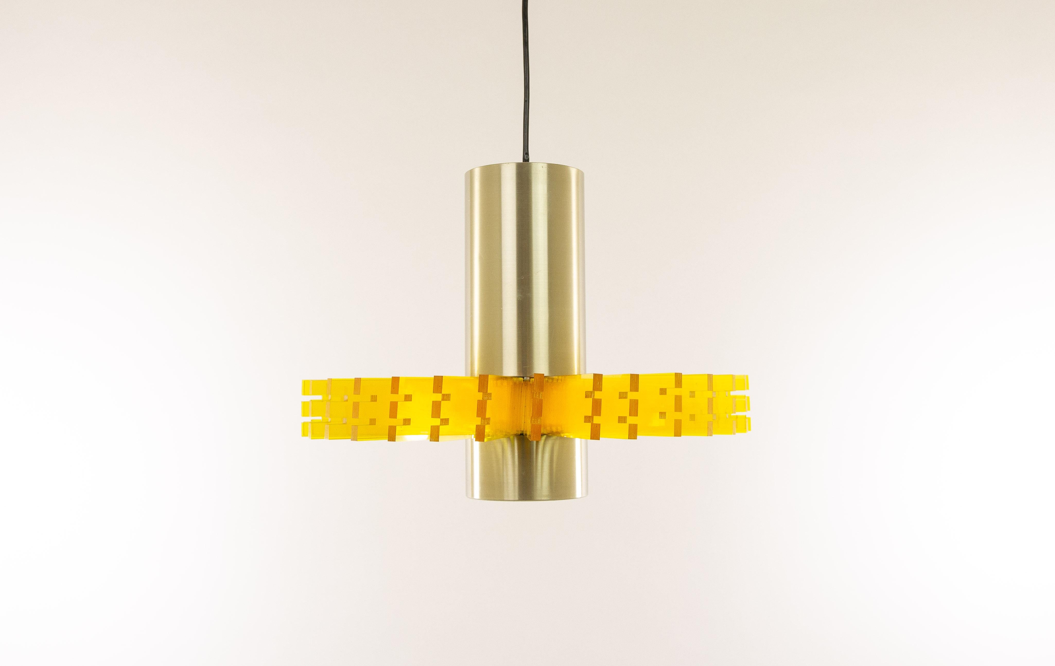 Aluminum Yellow 'Priest Collar' Pendant by Claus Bolby for Cebo Industri, 1960s