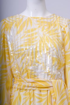 Yellow Print Chiffon Dress with Sequins