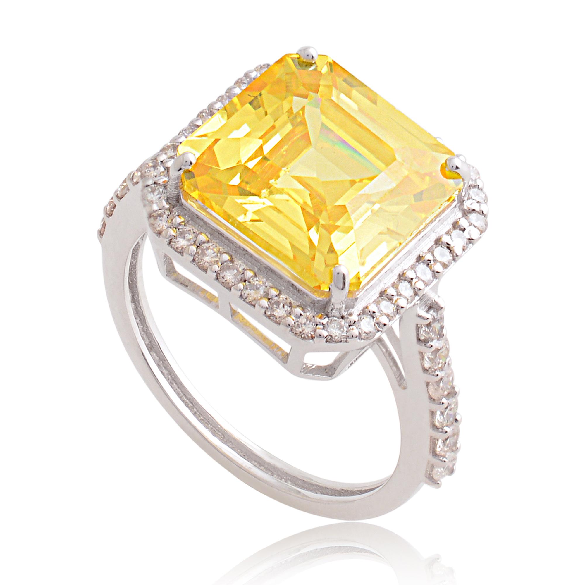 For Sale:  Yellow Processed Gemstone Cocktail Ring Diamond Pave 18k White Gold Fine Jewelry 2