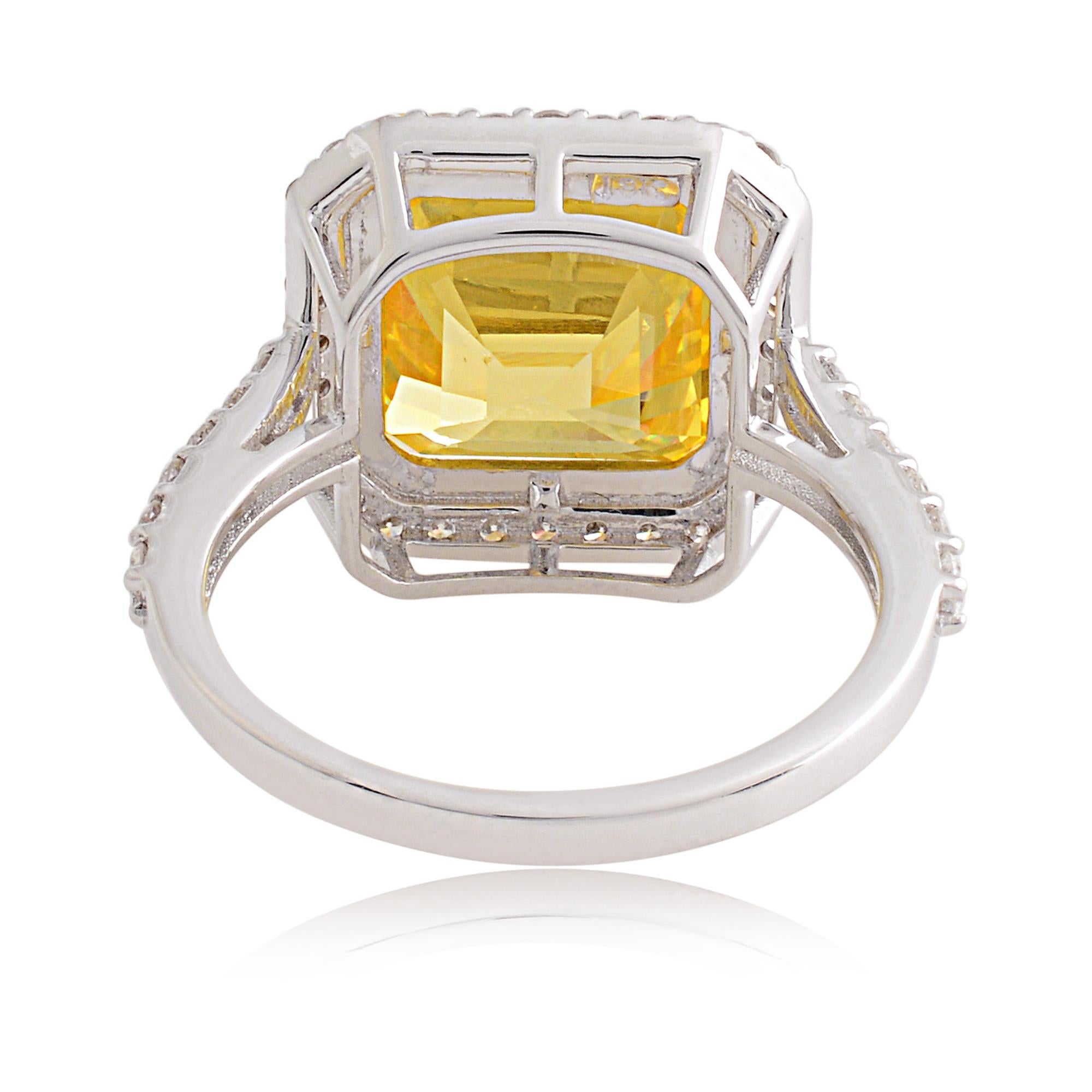 For Sale:  Yellow Processed Gemstone Cocktail Ring Diamond Pave 18k White Gold Fine Jewelry 3