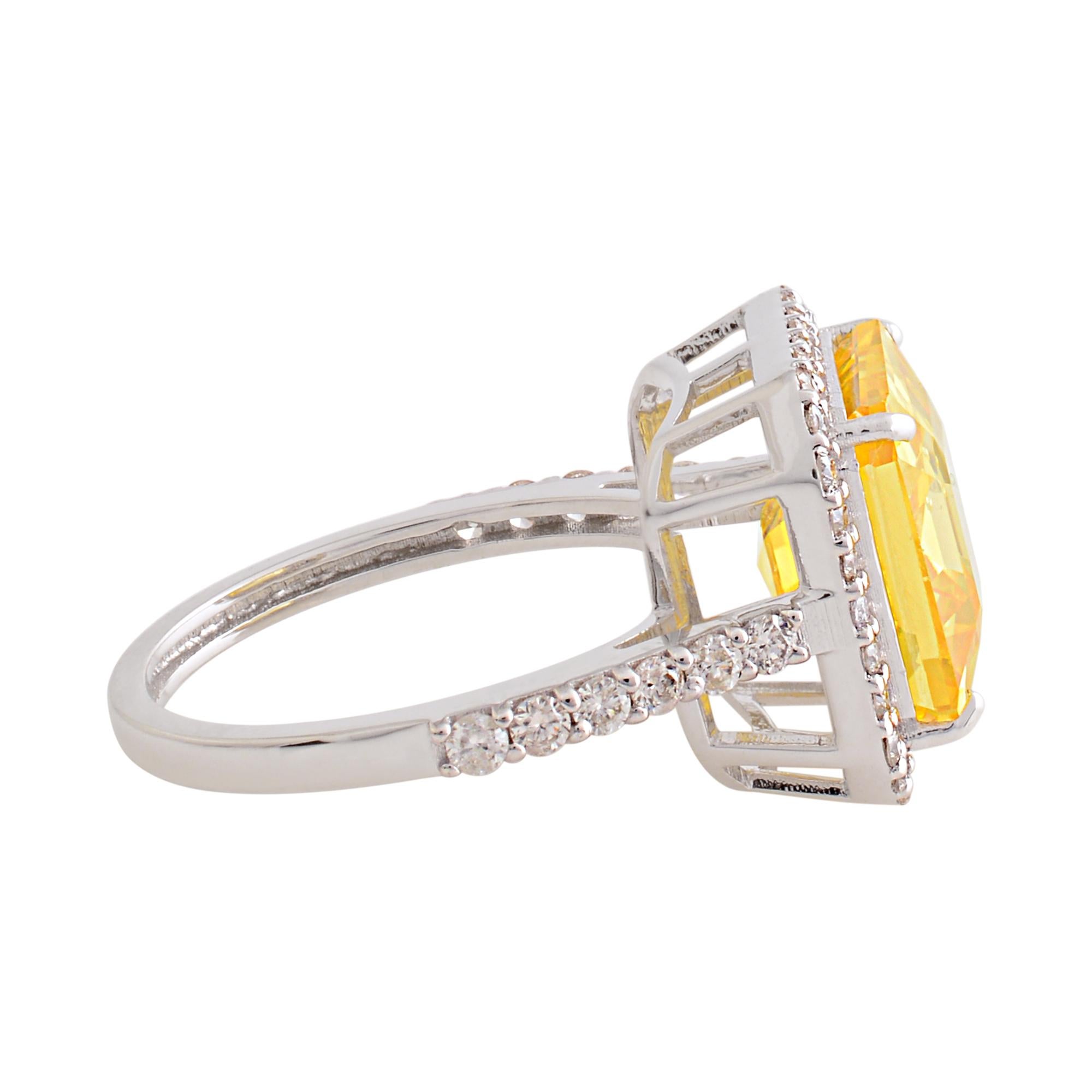 For Sale:  Yellow Processed Gemstone Cocktail Ring Diamond Pave 18k White Gold Fine Jewelry 4