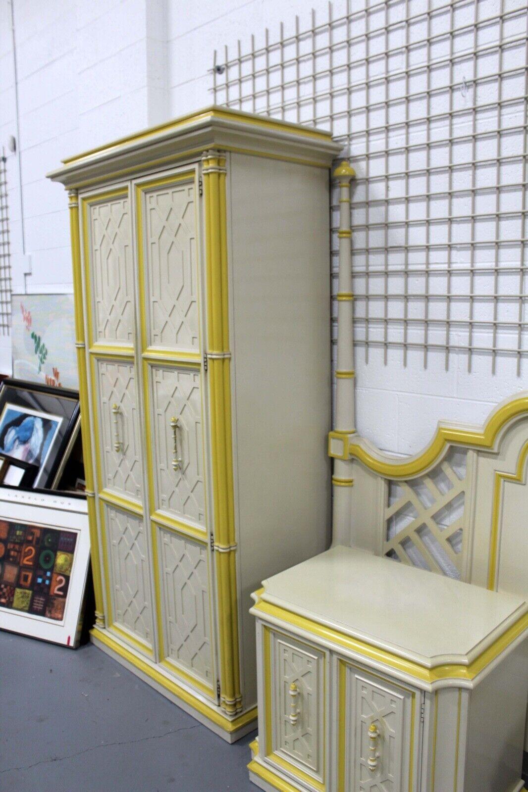 Yellow Provincial Hollywood Regency Dorothy Draper Style Bedroom Set by Hellam 3