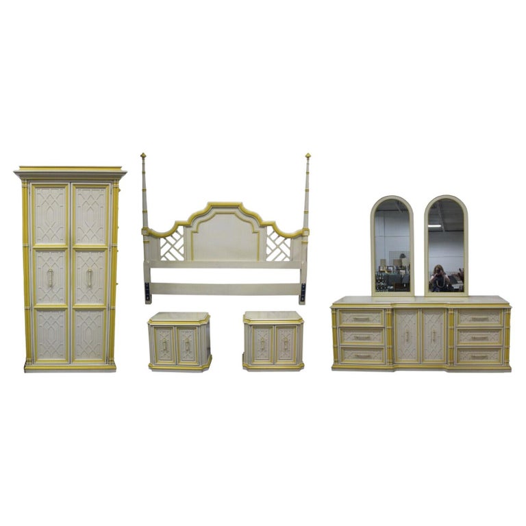 Yellow Provincial Hollywood Regency Dorothy Draper Style Bedroom Set by Hellam For Sale