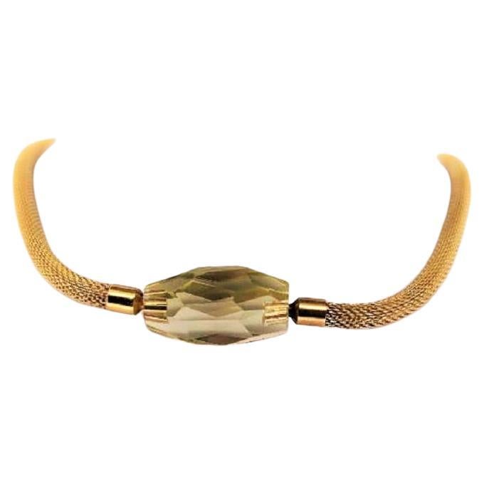 Halskette aus gelbem Quarz (10,5gr) und vergoldetem Stahl