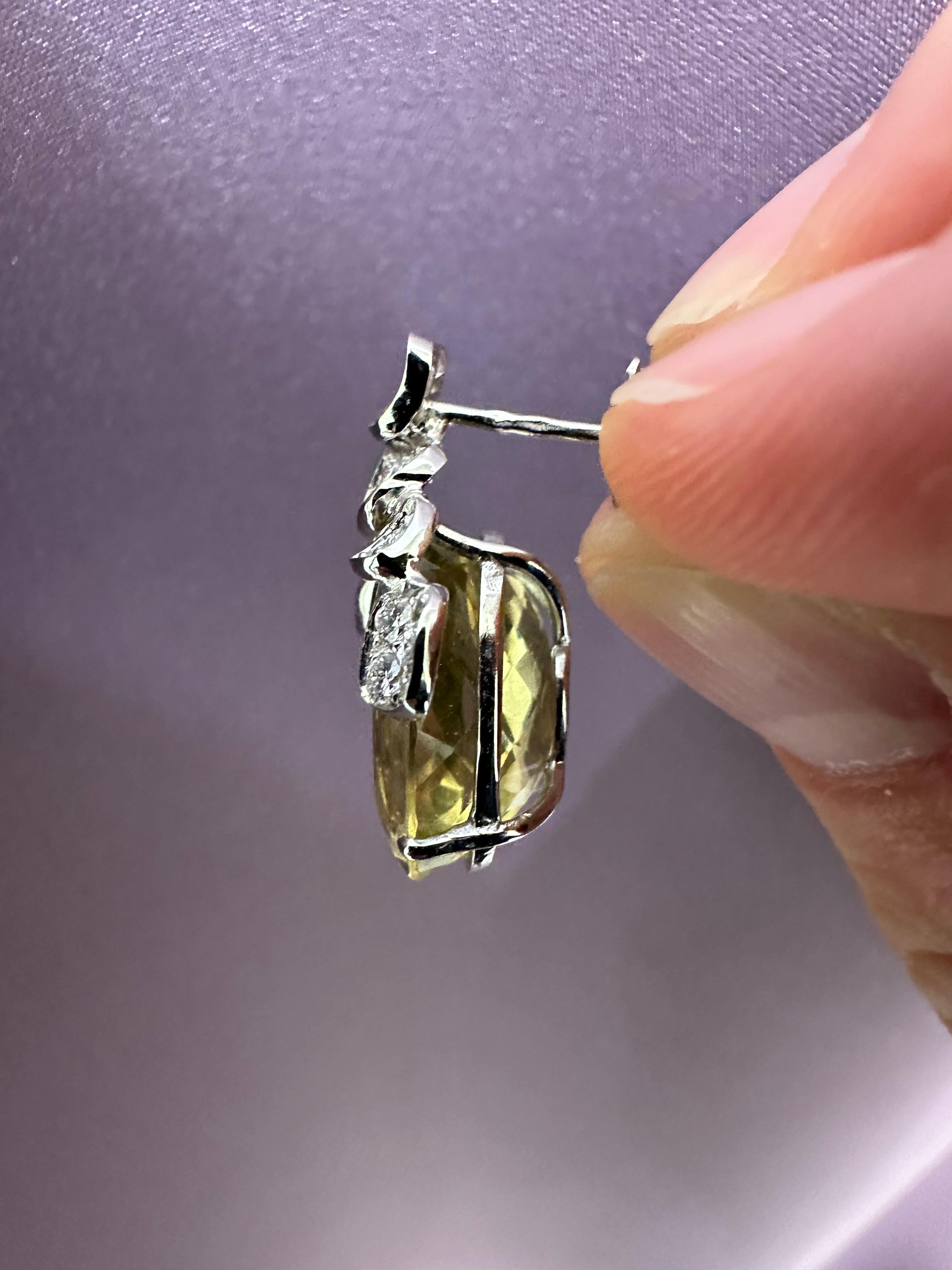 Contemporary Yellow Quartz and Diamond earrings set in White Gold For Sale