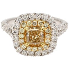 Natural Yellow Radiant and White Diamond 2.06 Carat TW Gold Engagement Ring