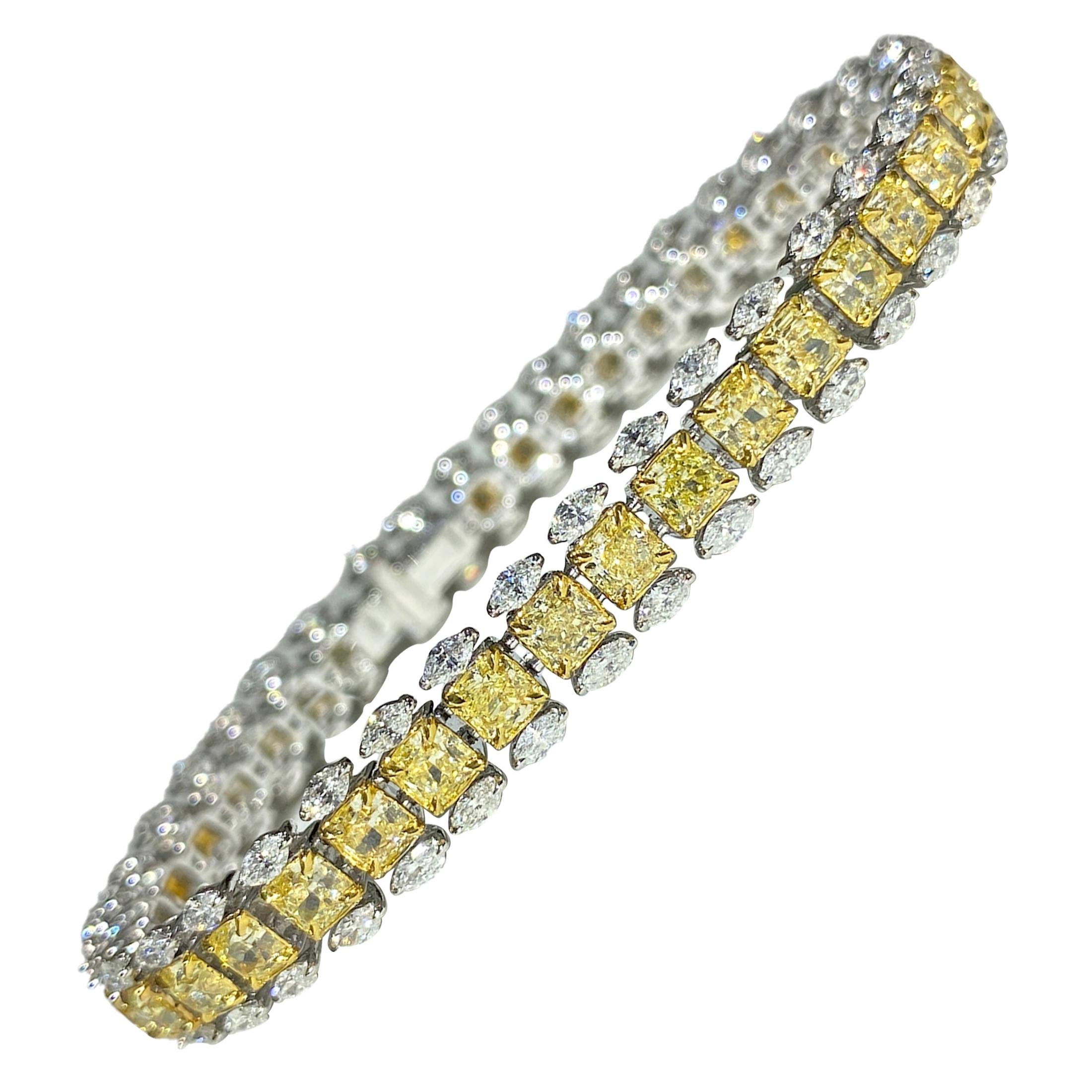 Yellow Radiant and White Marquise Bracelet-13.48ct For Sale