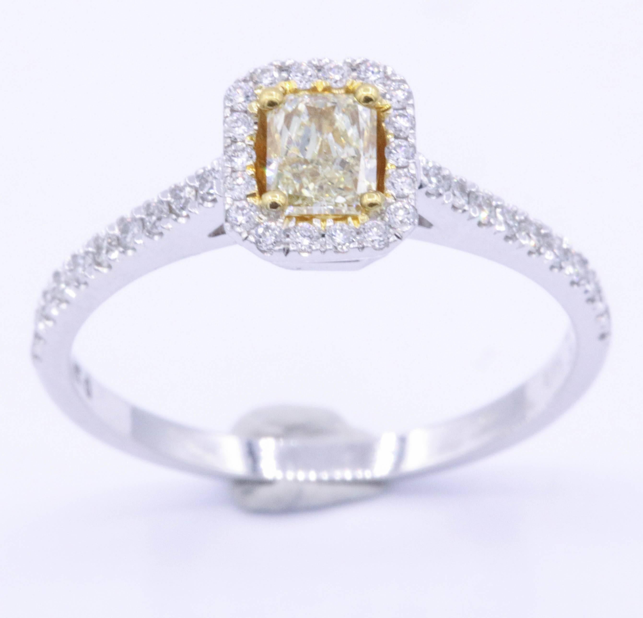 Women's or Men's Yellow Radiant Diamond Halo Engagement Ring