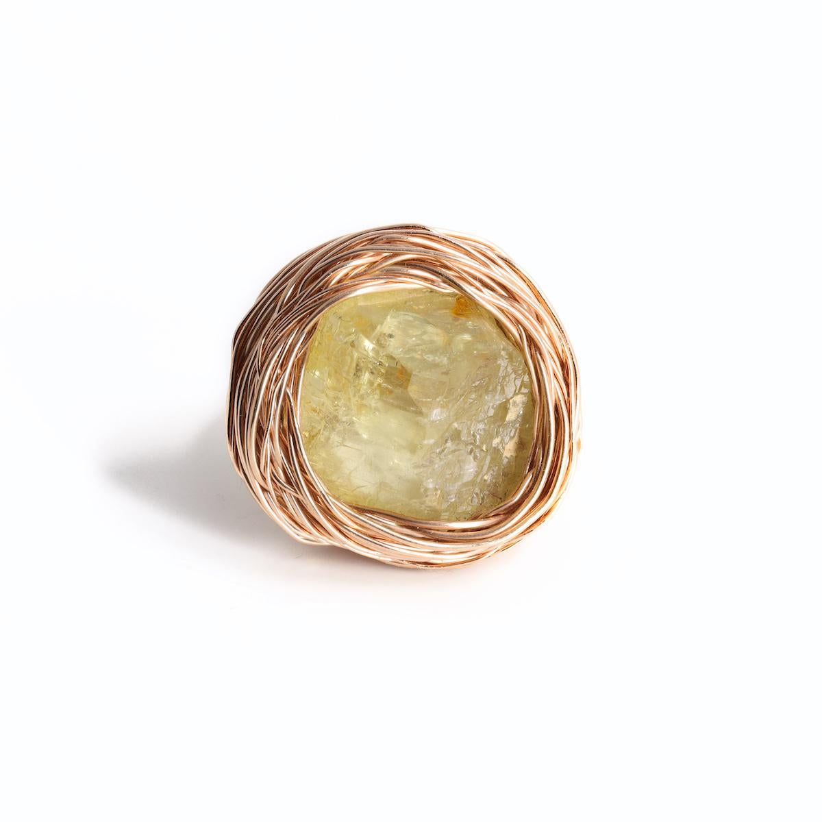 Yellow Raw Orthoclase in 14kt Rose Gold Filled Cocktail & Statement One off Ring For Sale 6