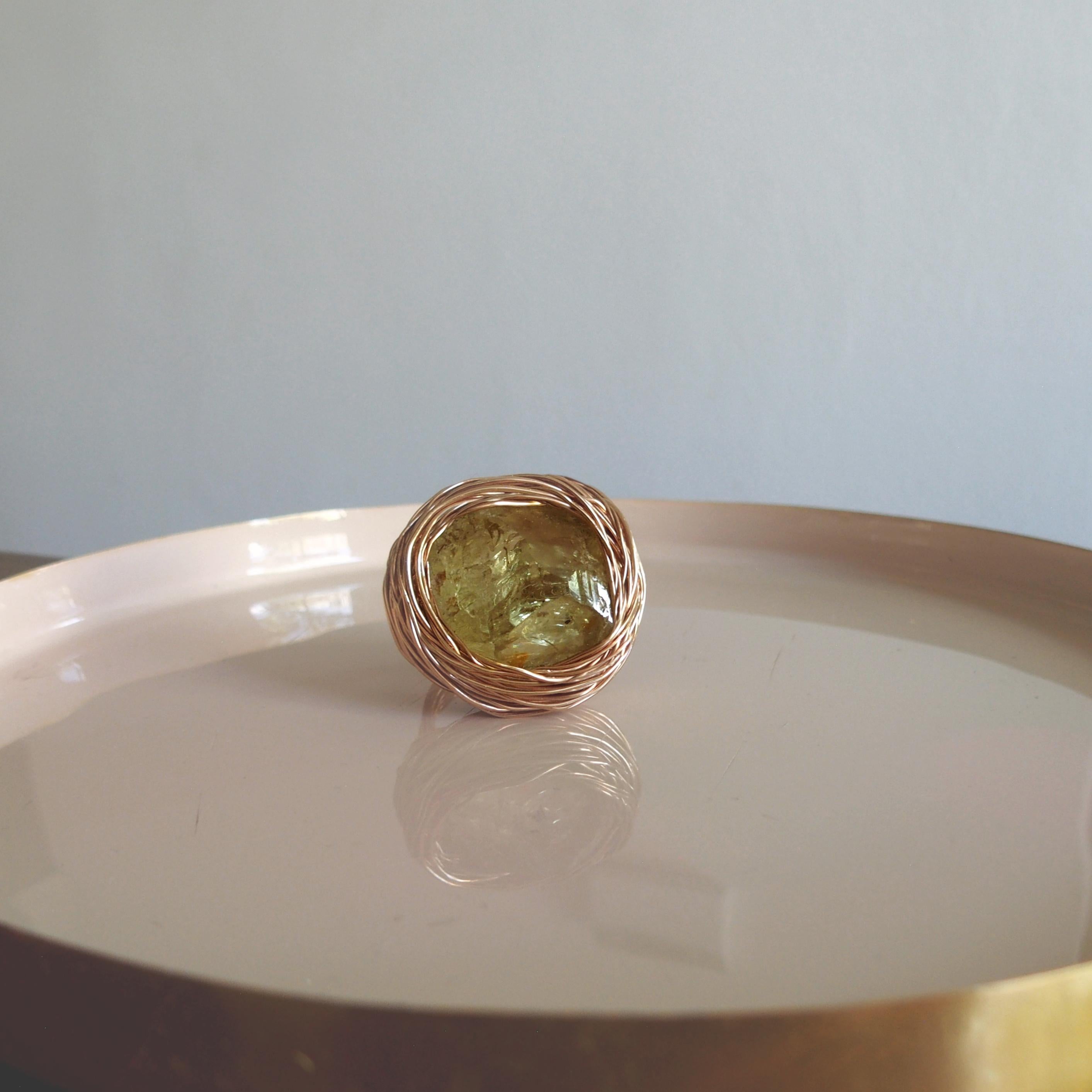 Women's or Men's Yellow Raw Orthoclase in 14kt Rose Gold Filled Cocktail & Statement One off Ring For Sale