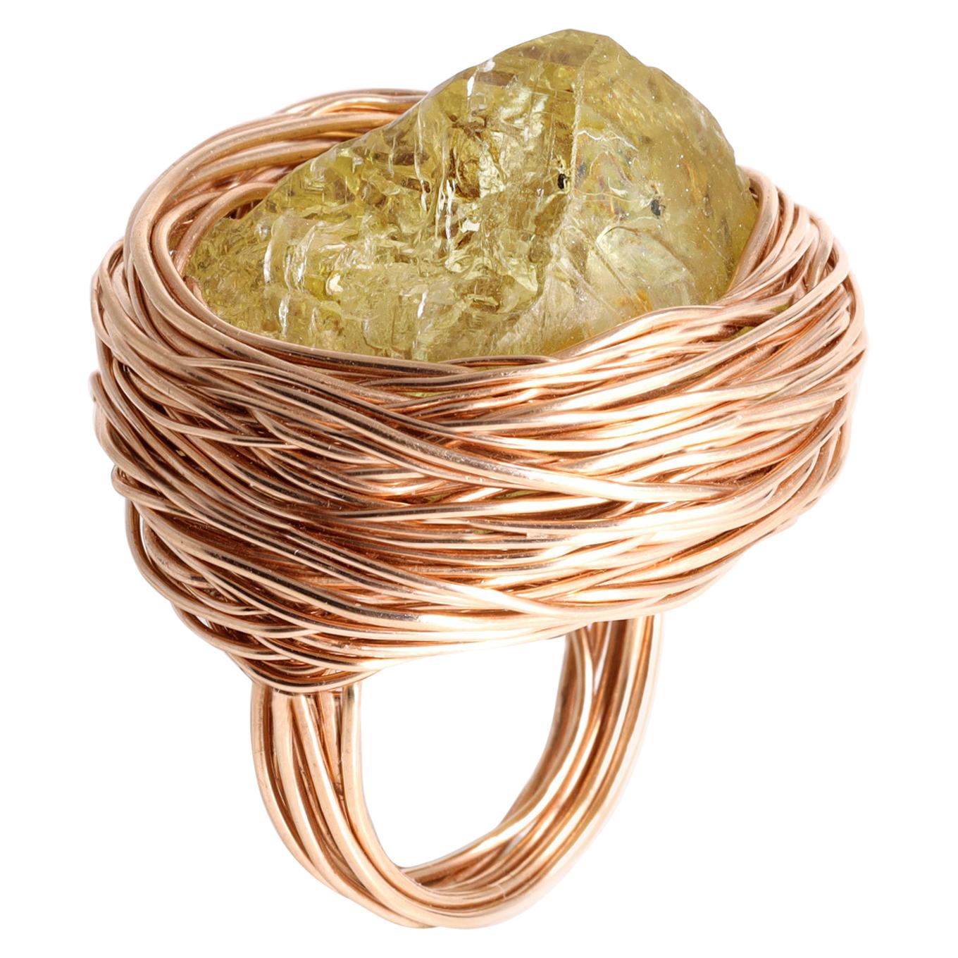 Yellow Raw Orthoclase in 14kt Rose Gold Filled Cocktail & Statement One off Ring For Sale