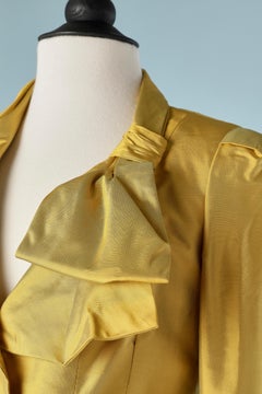 Yellow raw silk cocktail jacket with bow on pocket and collar Luisa Spagnoli