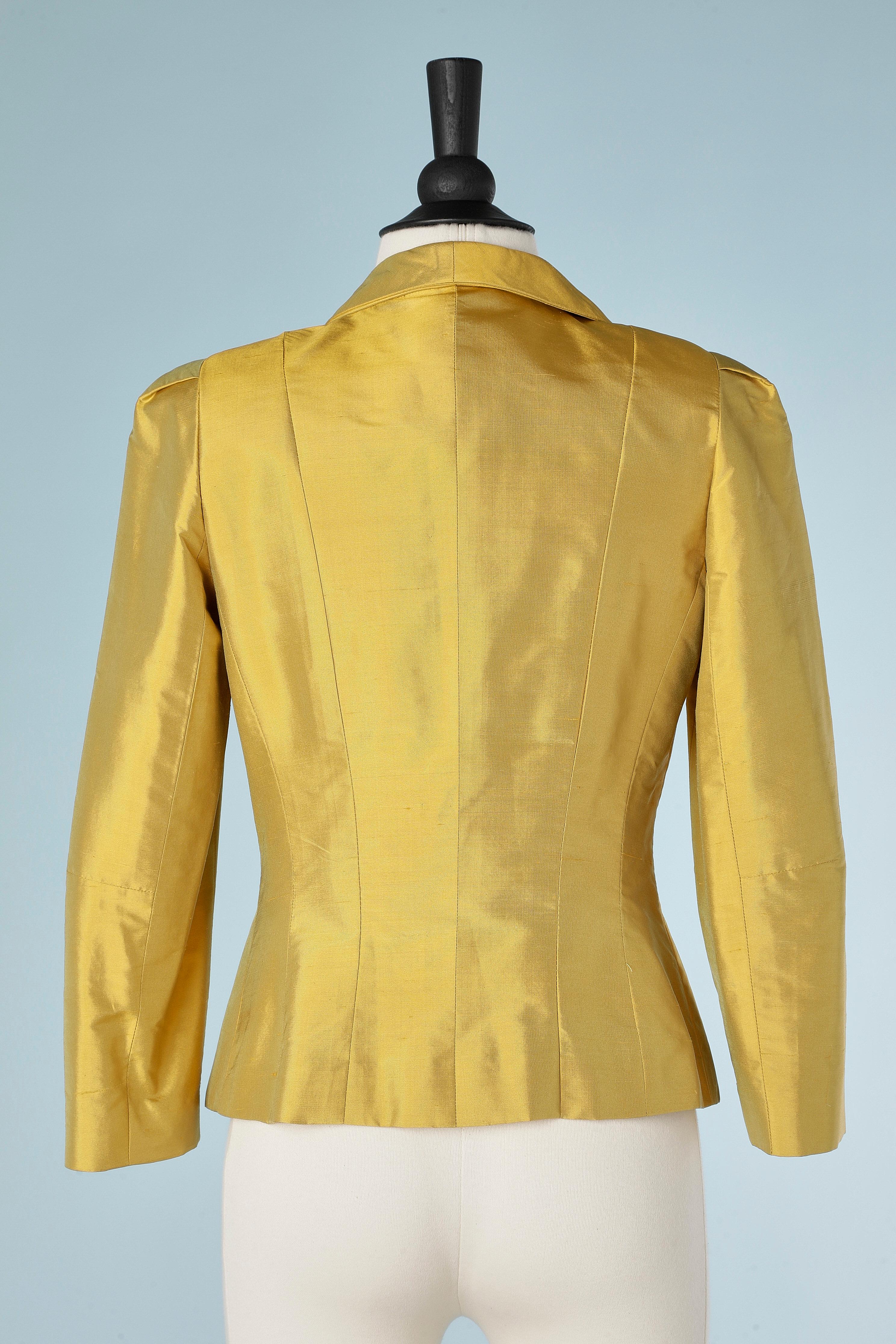 Yellow raw silk cocktail jacket with bow on pocket and collar Luisa Spagnoli  For Sale 1