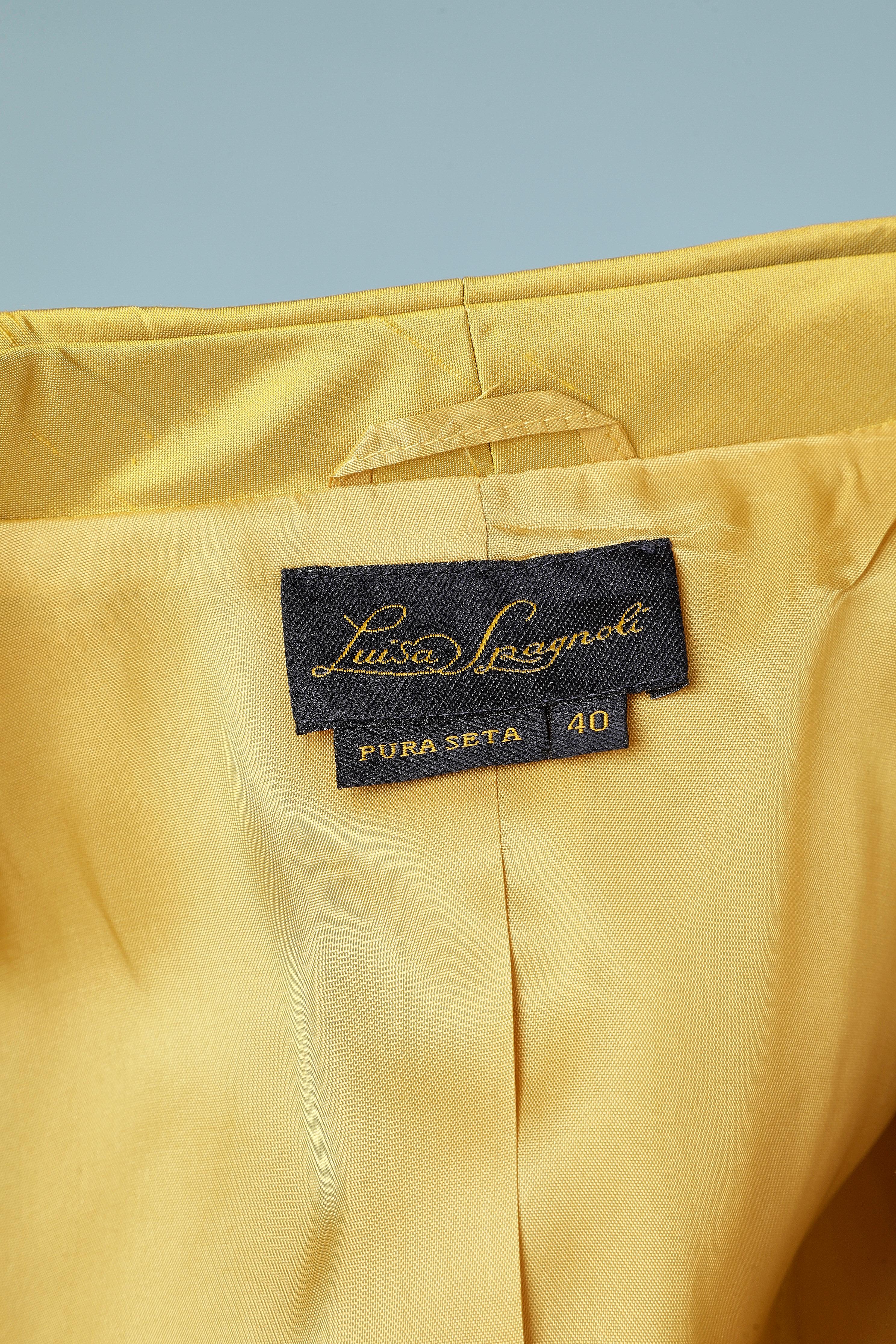 Yellow raw silk cocktail jacket with bow on pocket and collar Luisa Spagnoli  For Sale 2