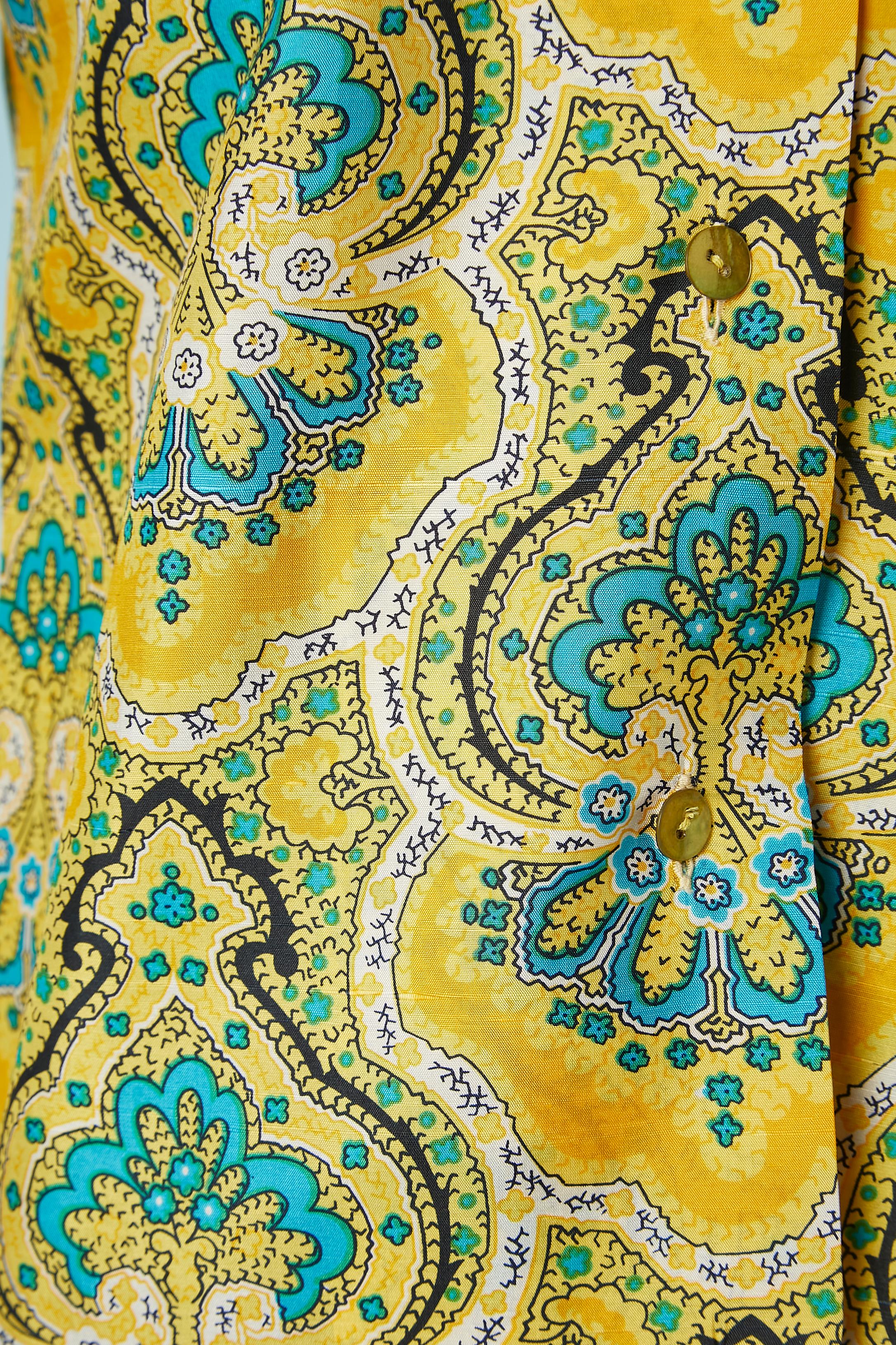 Yellow raw silk shirt with Paisley print Saint Laurent Rive Gauche Circa 1970 In Excellent Condition For Sale In Saint-Ouen-Sur-Seine, FR