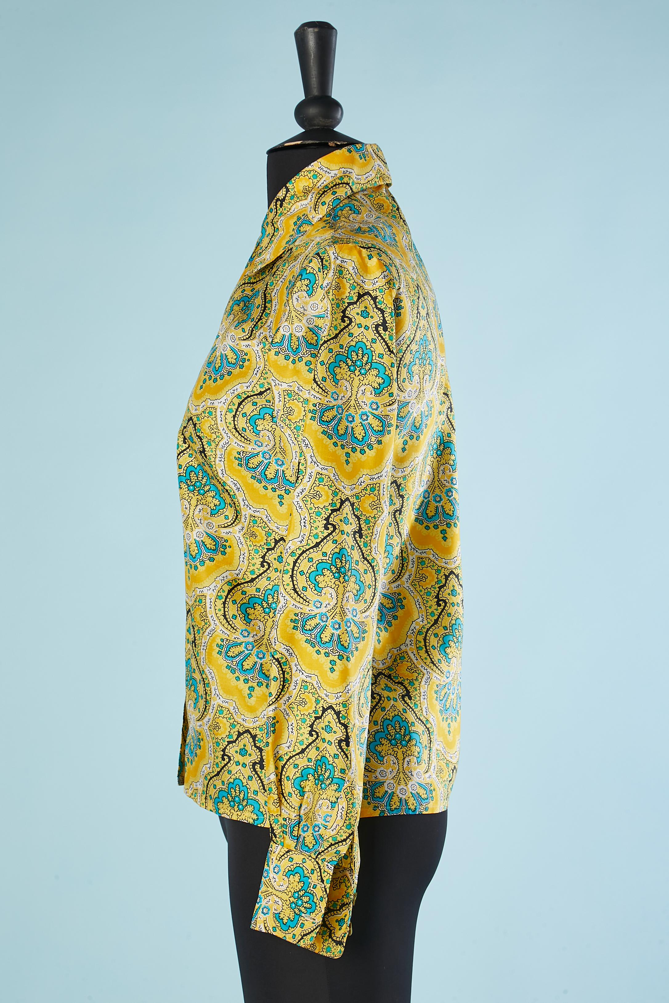 Women's Yellow raw silk shirt with Paisley print Saint Laurent Rive Gauche Circa 1970 For Sale