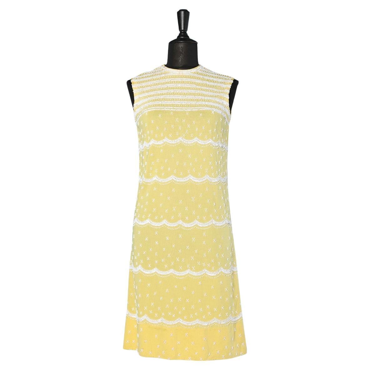 Yellow rayon jersey cocktail dress with beaded work Marchesa di Grézy  For Sale