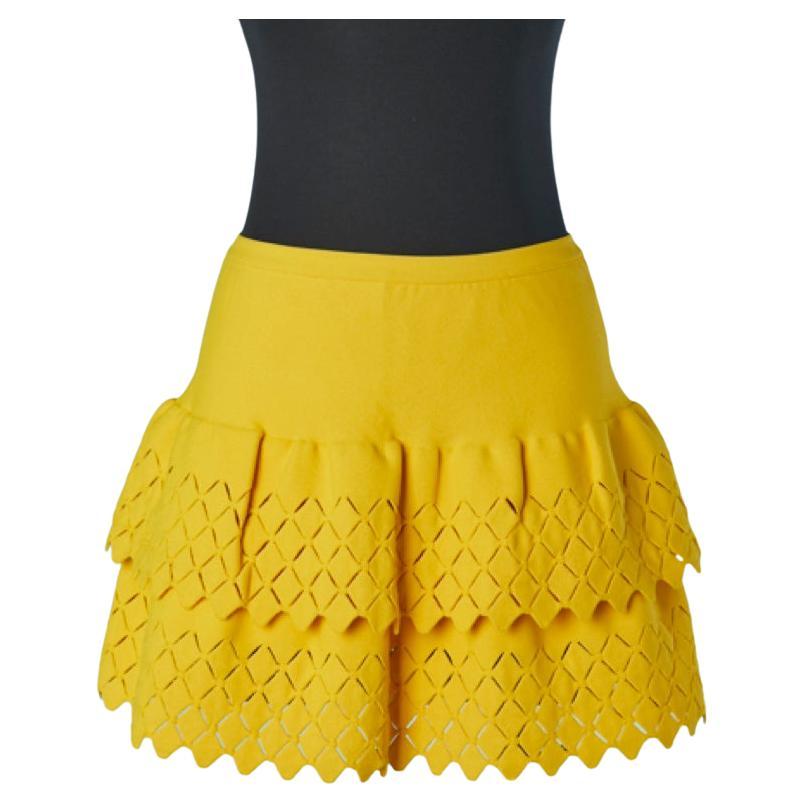 Yellow rayon jersey mini skirt with shorty underneath ALAIA New