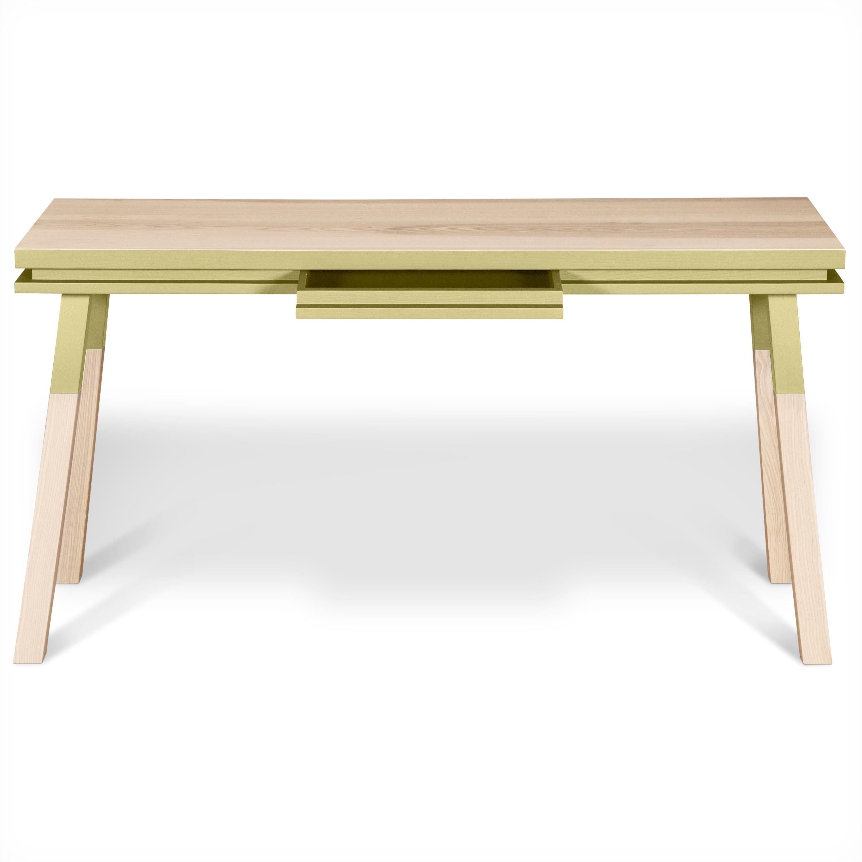 Contemporary Yellow desk writing table in solid wood, scandinavian design by E. Gizard Paris For Sale