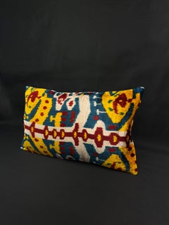 Yellow, Red, and Blue Small Velvet Silk Ikat Pillow Cover