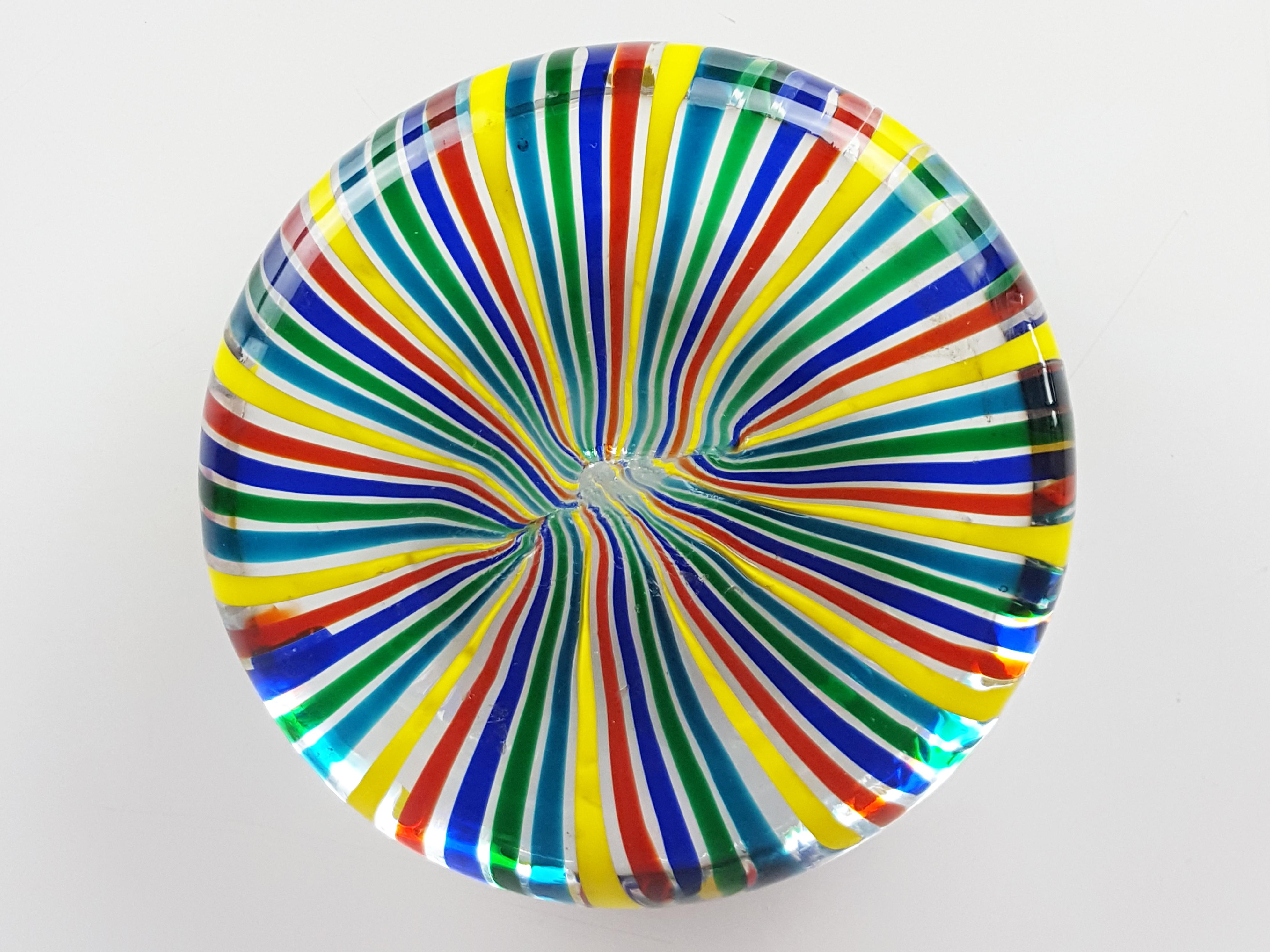 Hand-Crafted Yellow, Red, Blue, Green, and Teal Murano Glass Paperweights, 1970s, Set of 2 For Sale