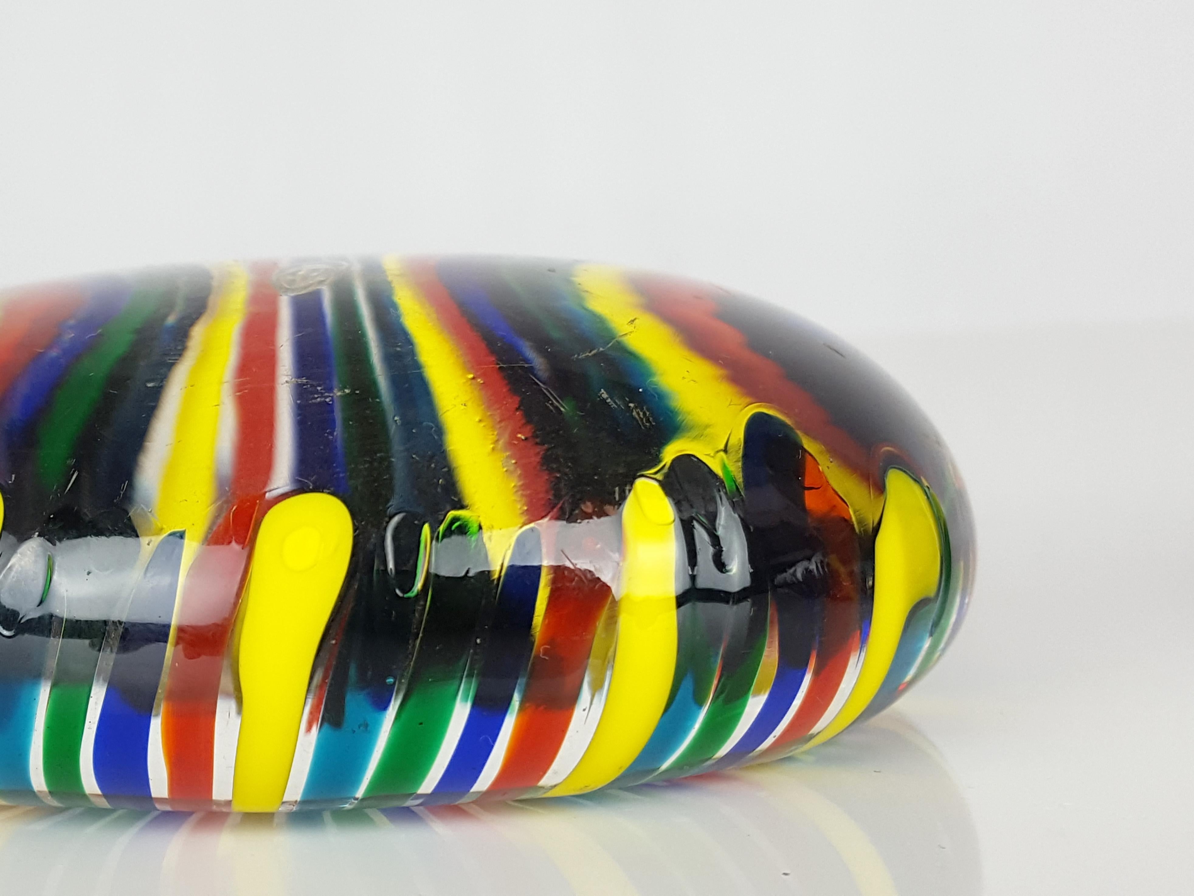 Late 20th Century Yellow, Red, Blue, Green, and Teal Murano Glass Paperweights, 1970s, Set of 2 For Sale
