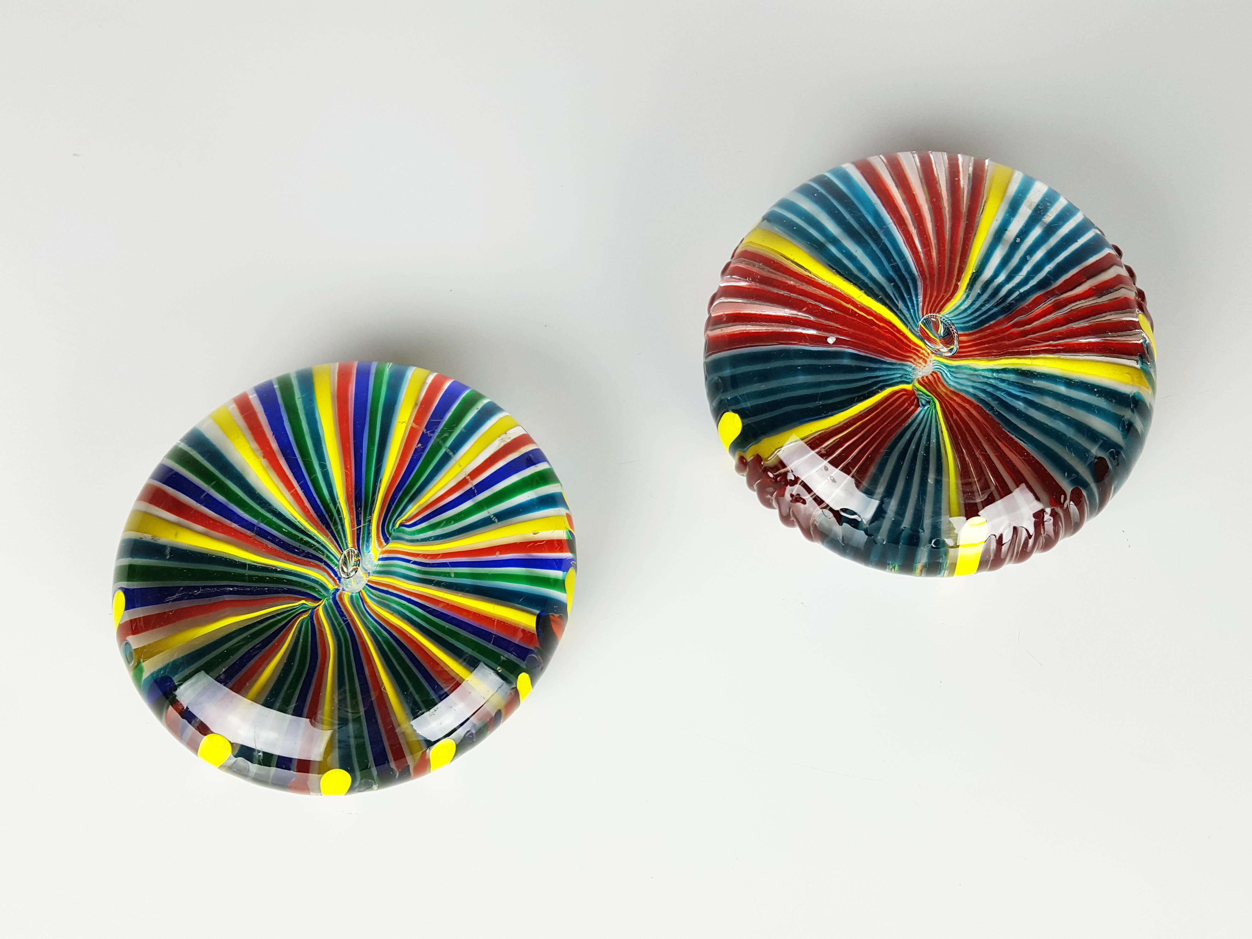 Yellow, Red, Blue, Green, and Teal Murano Glass Paperweights, 1970s, Set of 2 For Sale 1