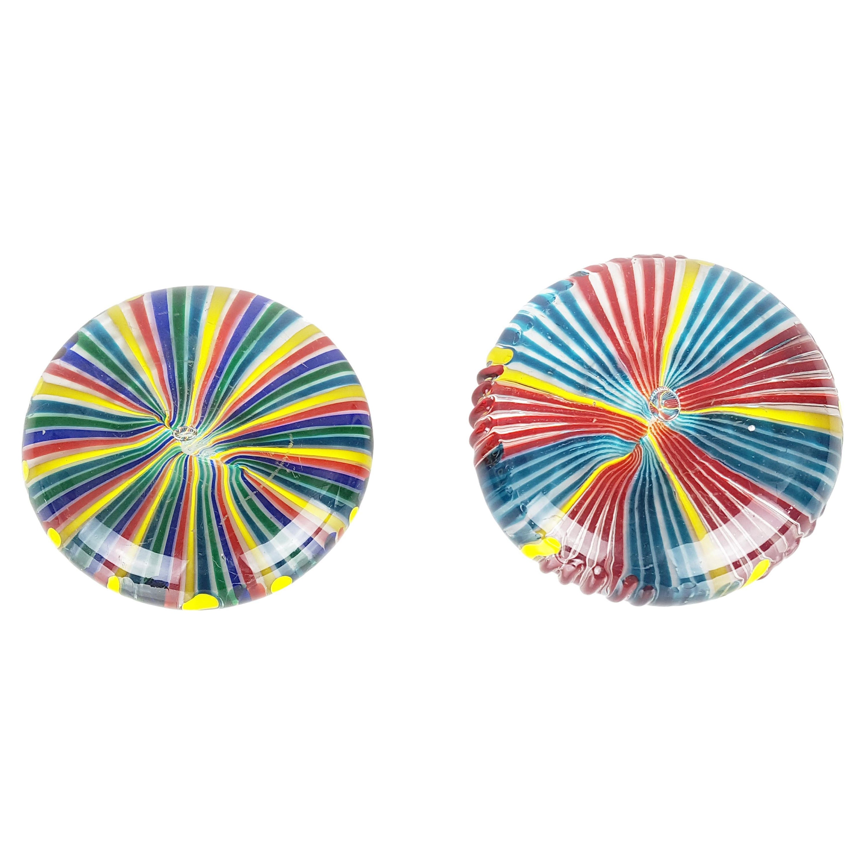 Yellow, Red, Blue, Green, and Teal Murano Glass Paperweights, 1970s, Set of 2