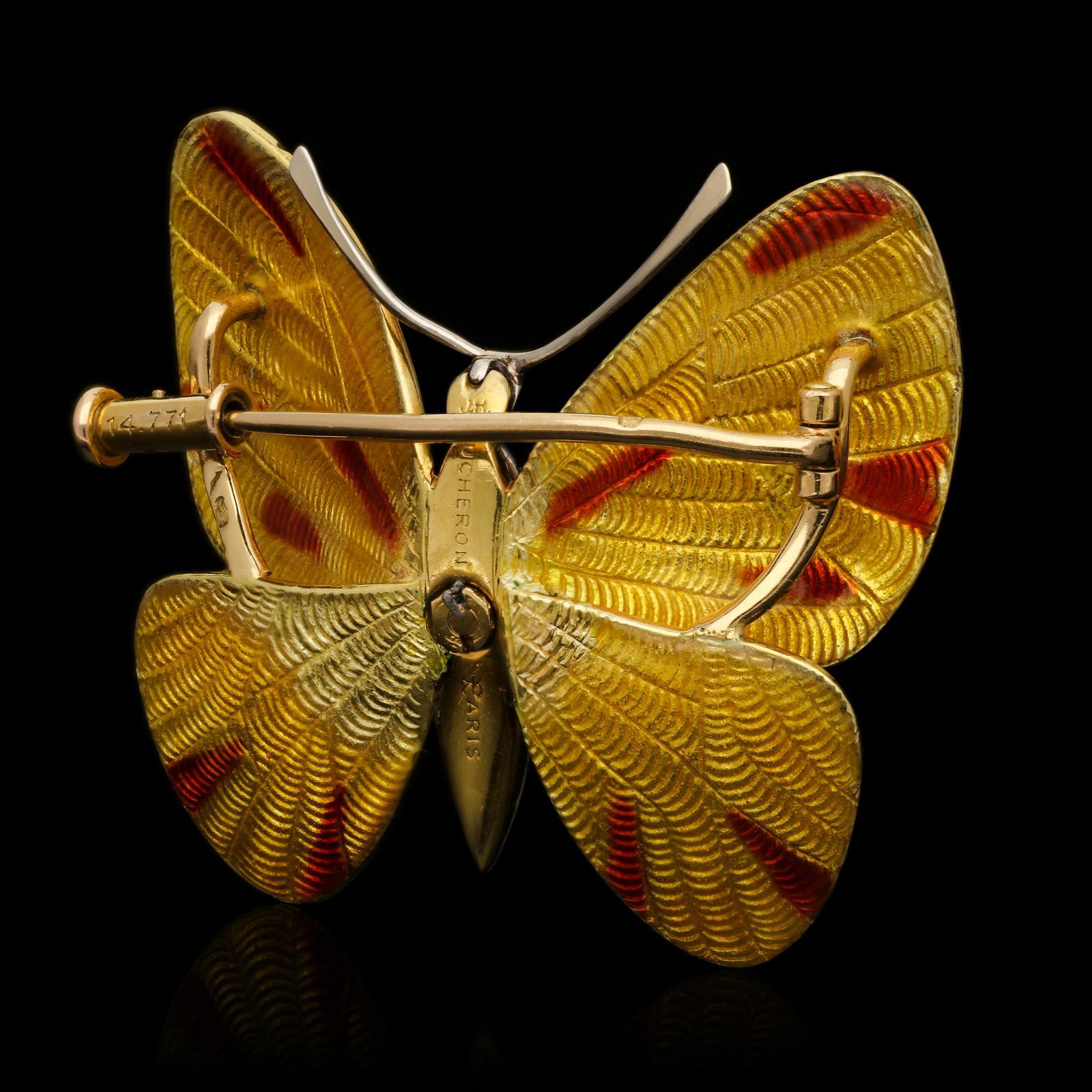 Boucheron Yellow Red Enamel and Diamond Butterfly Brooch Prov. Earl Mountbatten In Good Condition In London, GB