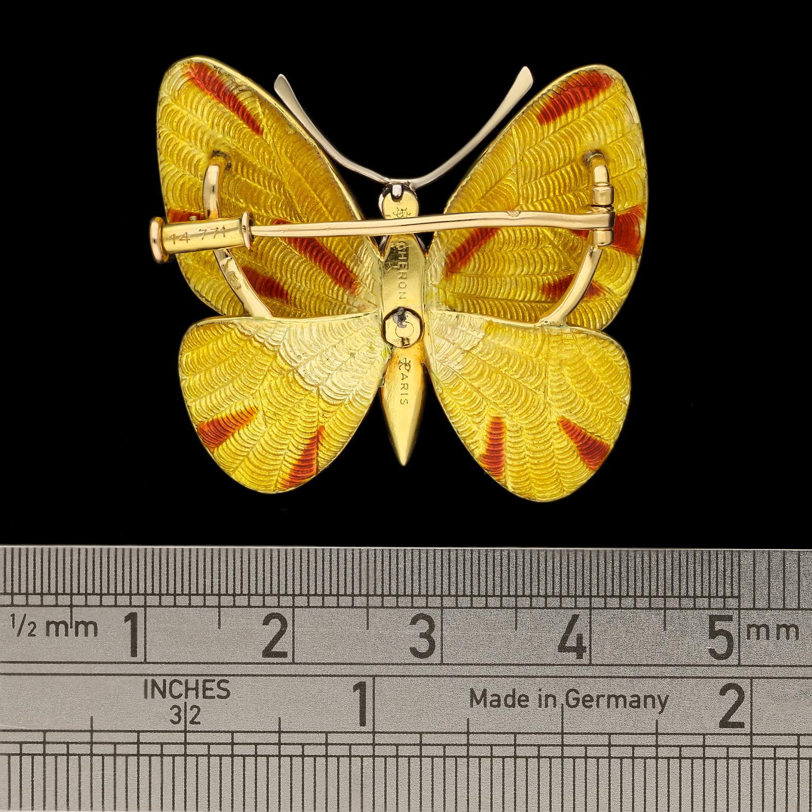 Boucheron Yellow Red Enamel and Diamond Butterfly Brooch Prov. Earl Mountbatten 1