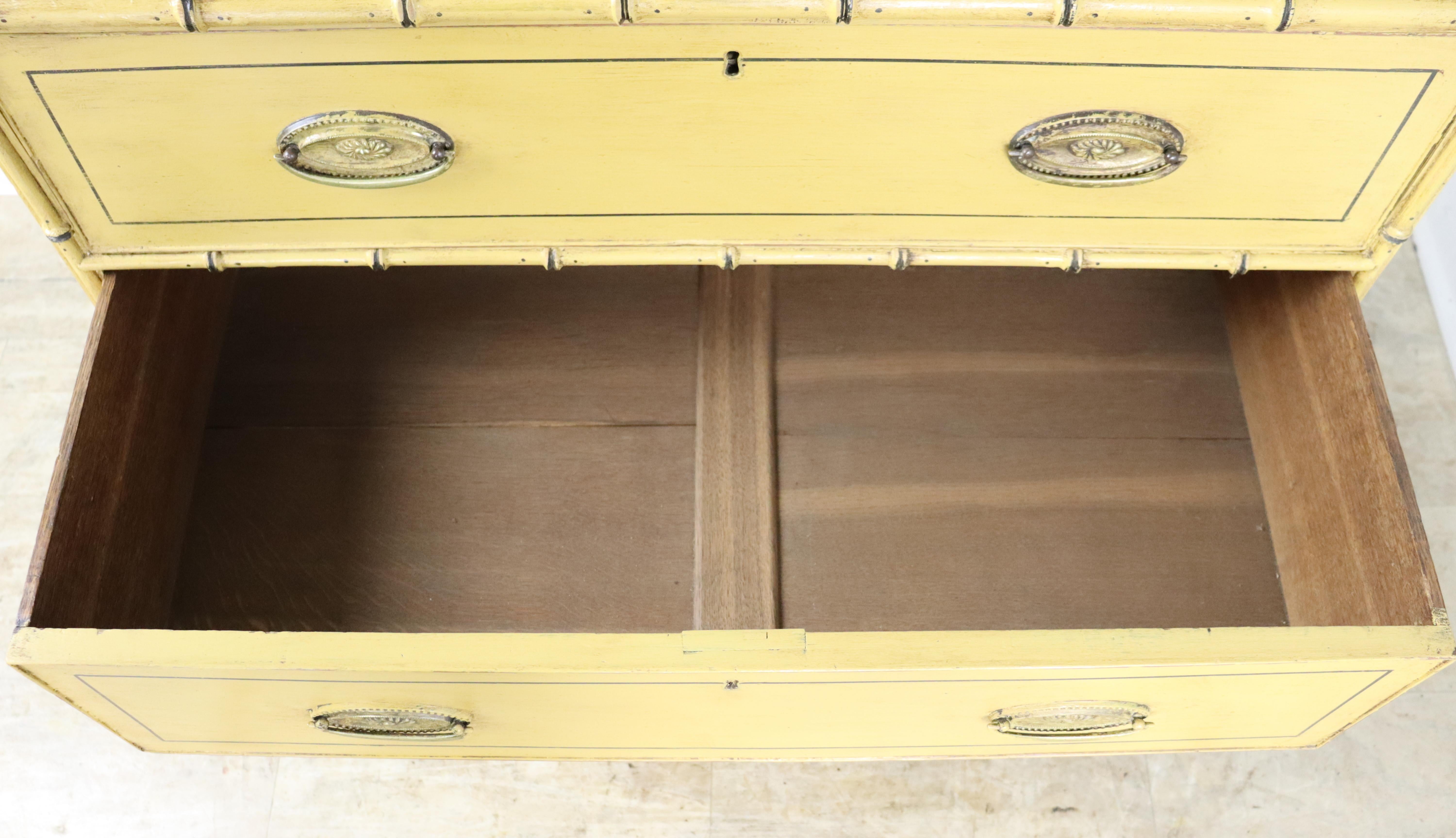Yellow Regency Faux Bamboo Chest of Drawers For Sale 4