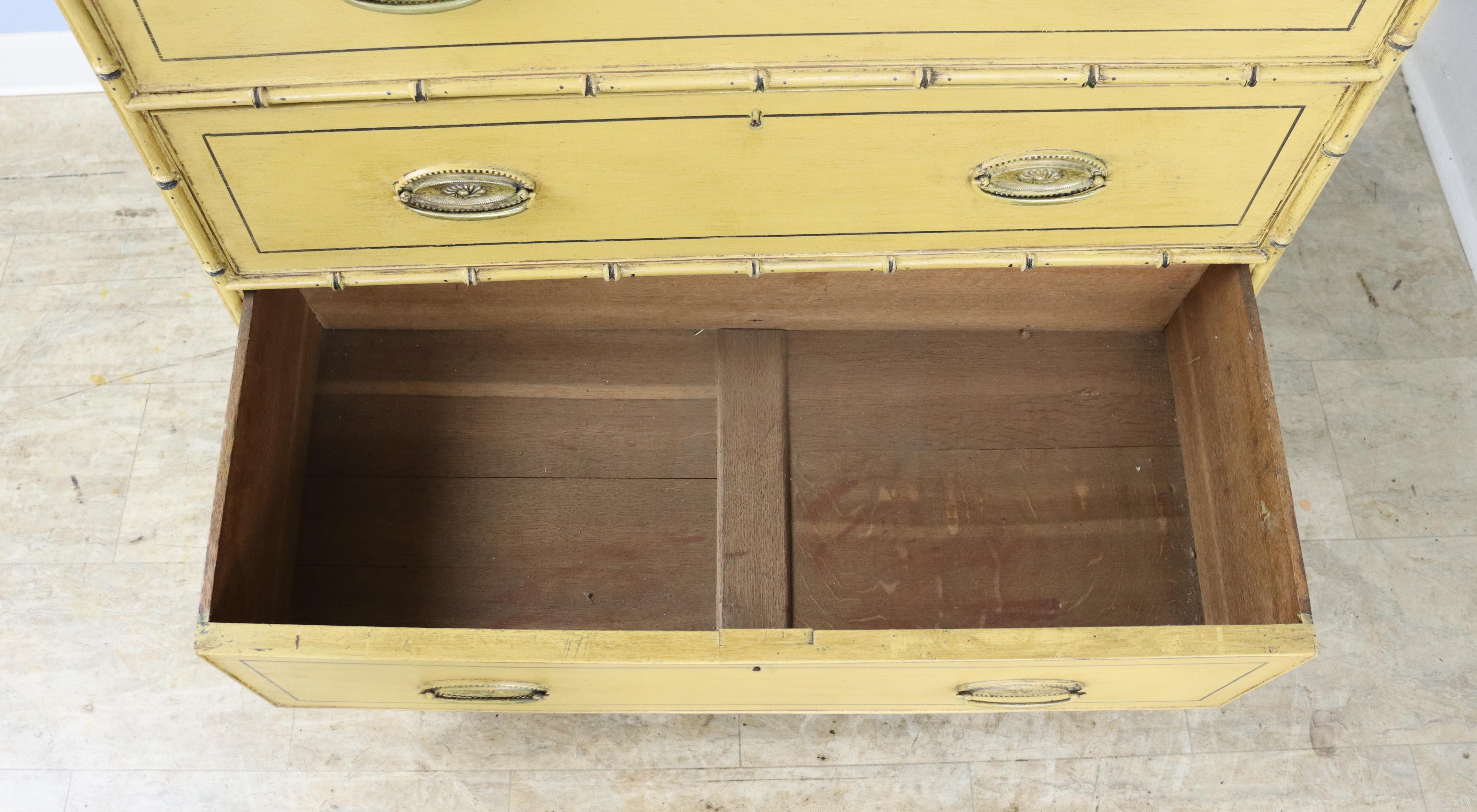 Yellow Regency Faux Bamboo Chest of Drawers For Sale 5