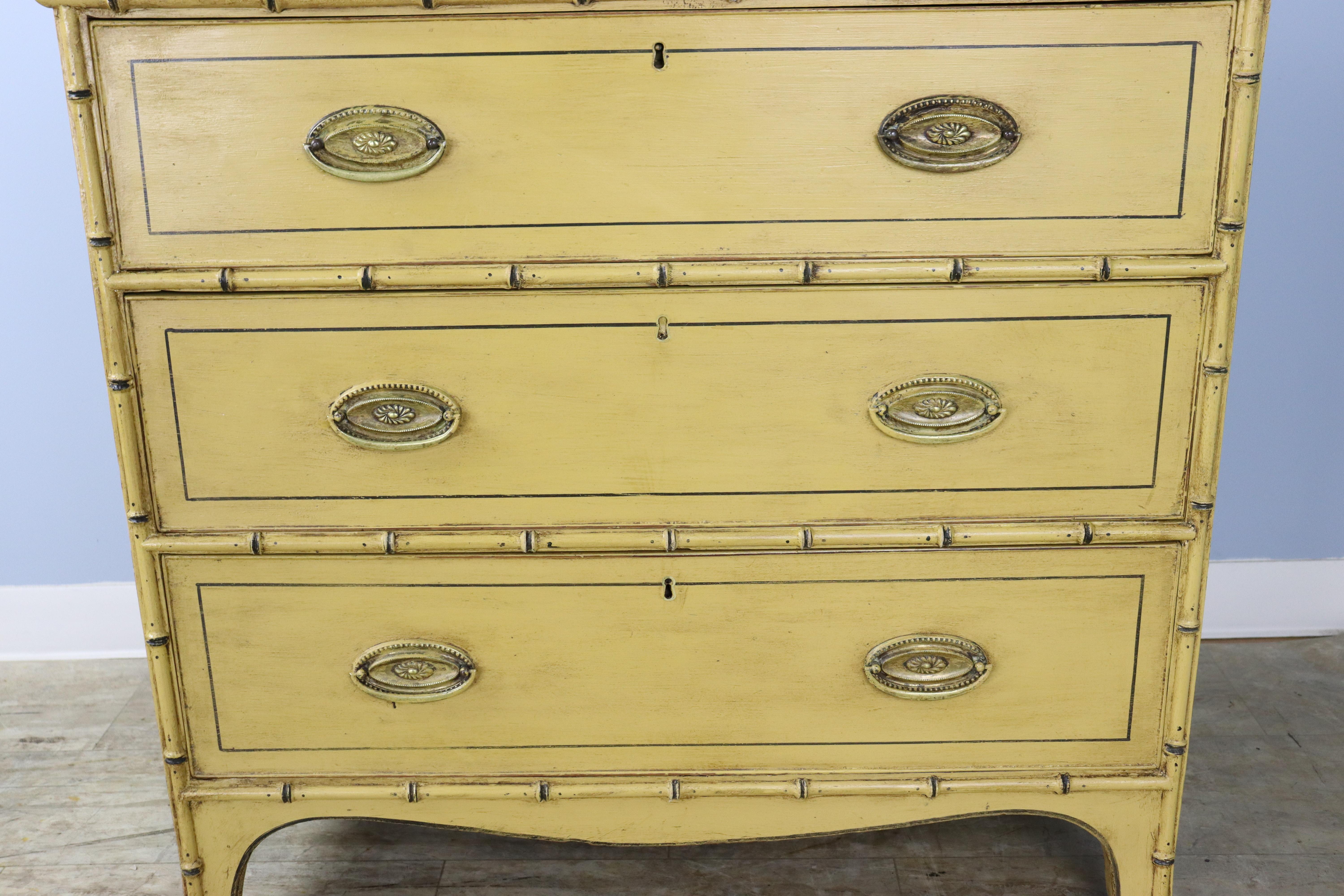 Yellow Regency Faux Bamboo Chest of Drawers In Good Condition For Sale In Port Chester, NY