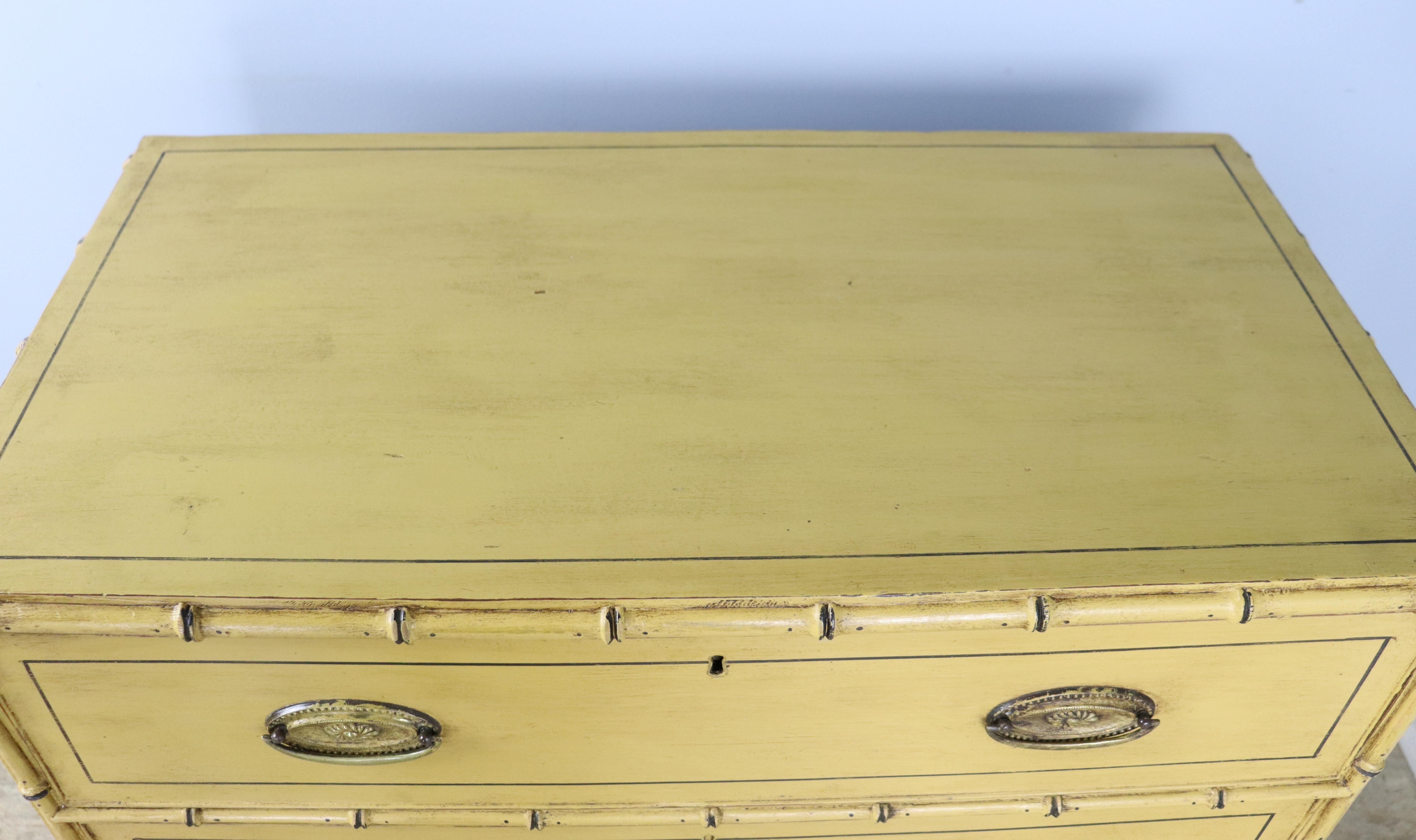 19th Century Yellow Regency Faux Bamboo Chest of Drawers For Sale