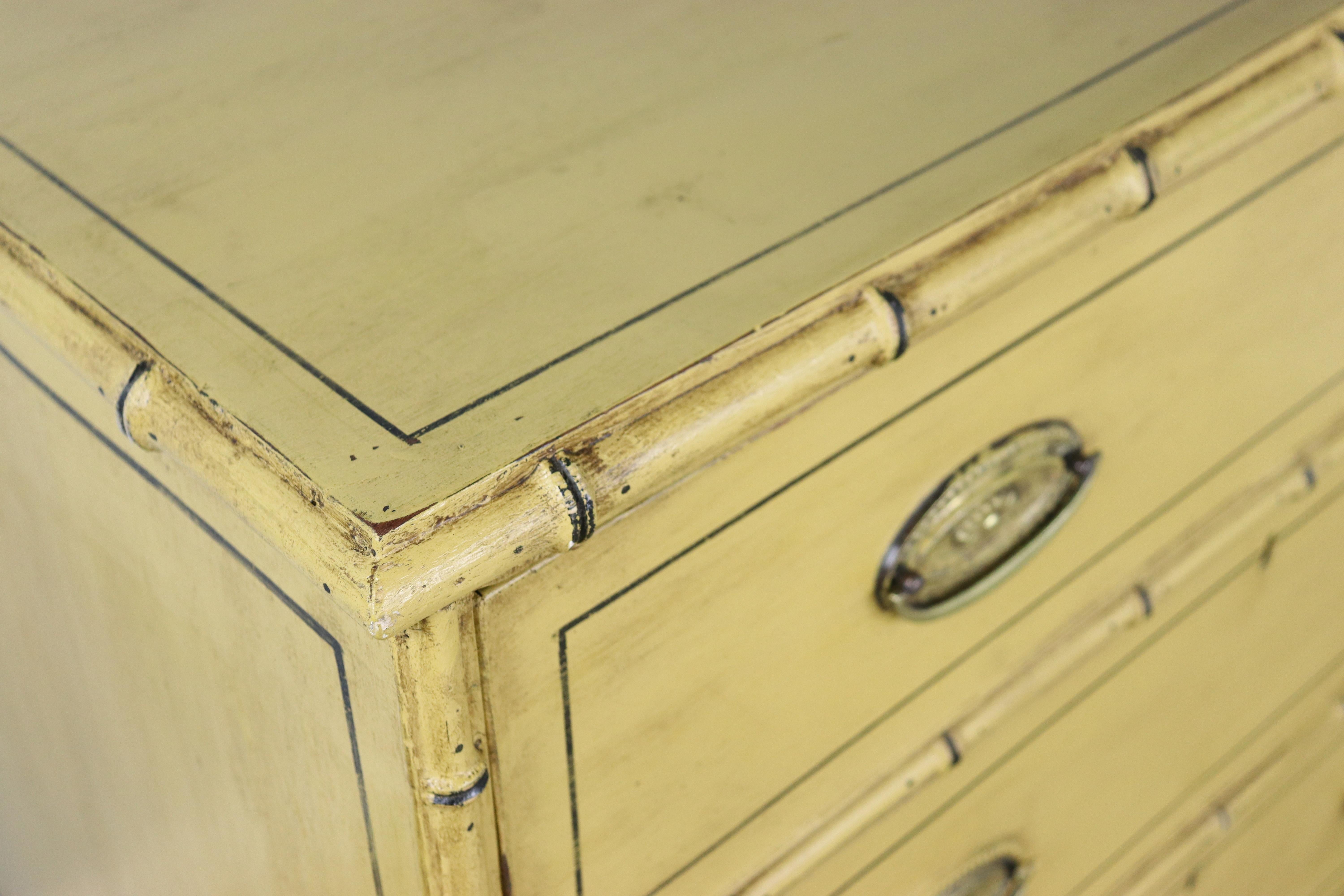 Pine Yellow Regency Faux Bamboo Chest of Drawers For Sale