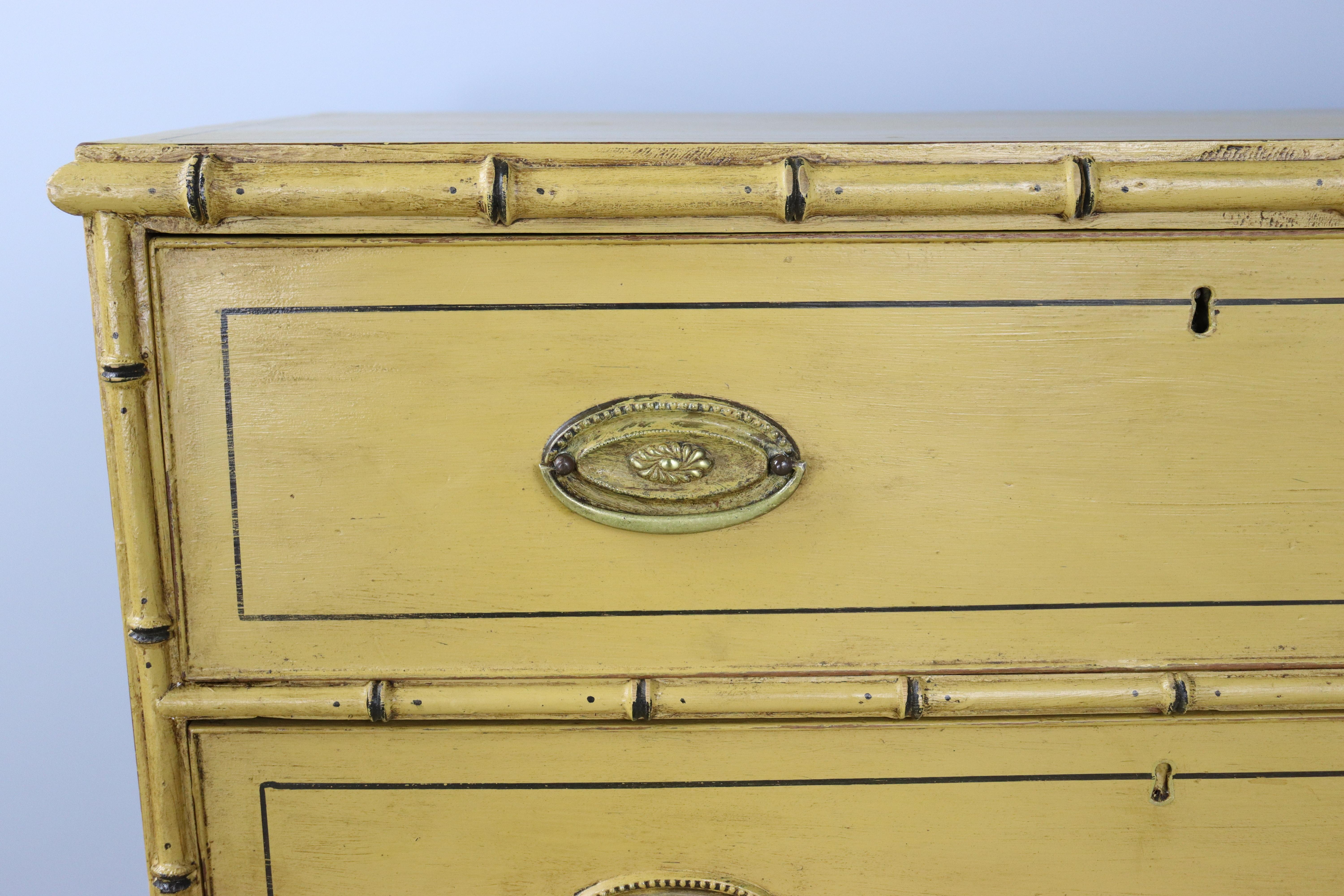 Yellow Regency Faux Bamboo Chest of Drawers For Sale 1