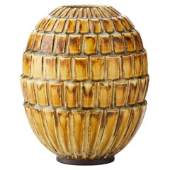 Yellow Relief Vase  "Florens" by Gertrud Lönegren from Rörstrand 1930s, Sweden.