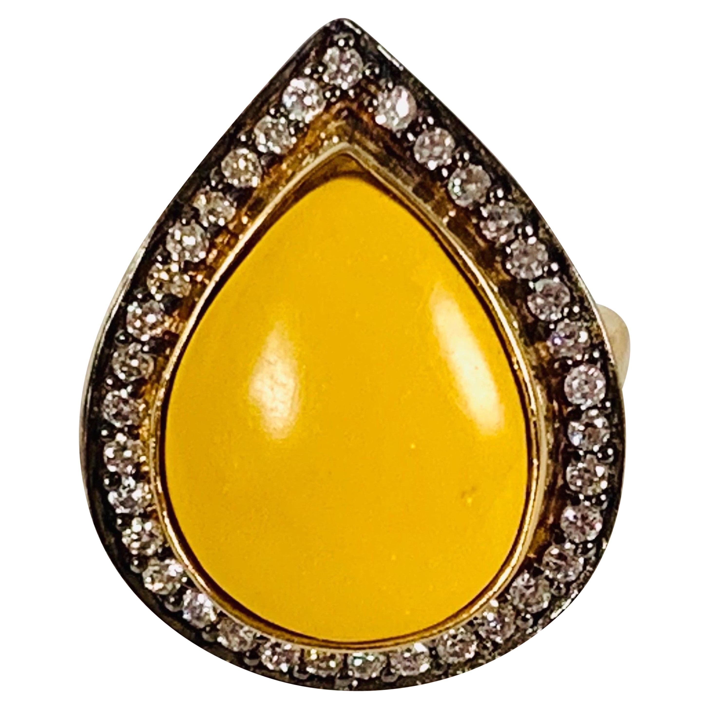 Yellow Resin Cubic Zircon Ring 