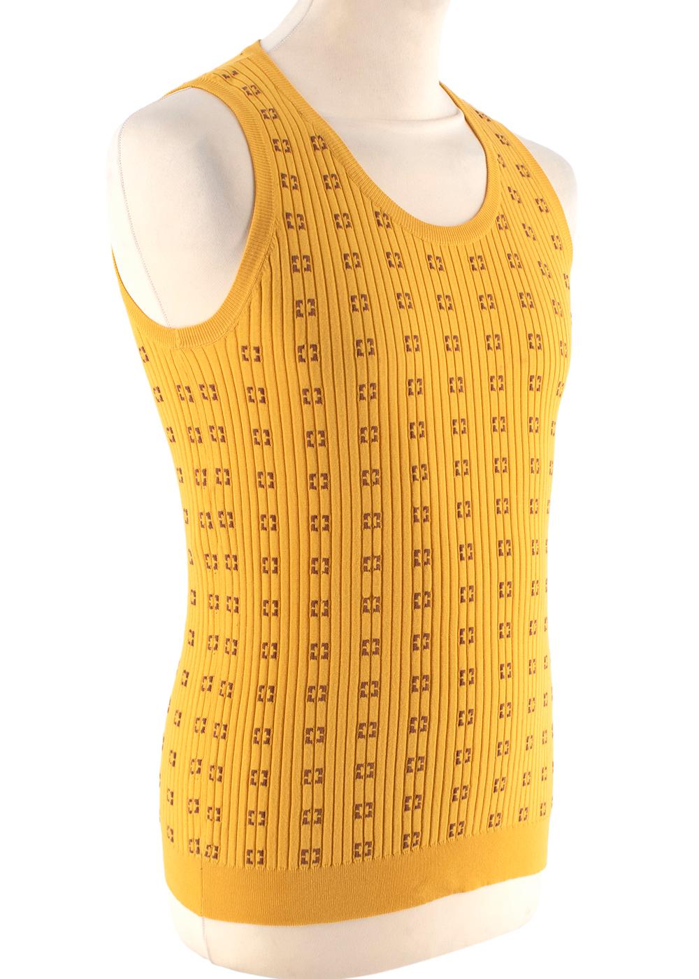 Marni Yellow Ribbed Cotton Tank Top

- Scoop neck, sleeveless tank top
- Small brown squares pattern
- Wear on its own, or layered under an open shirt or jacket

Materials:
100% Cotton

Made in Italy 
Hand wash only 

9.5/10 excellent condition with