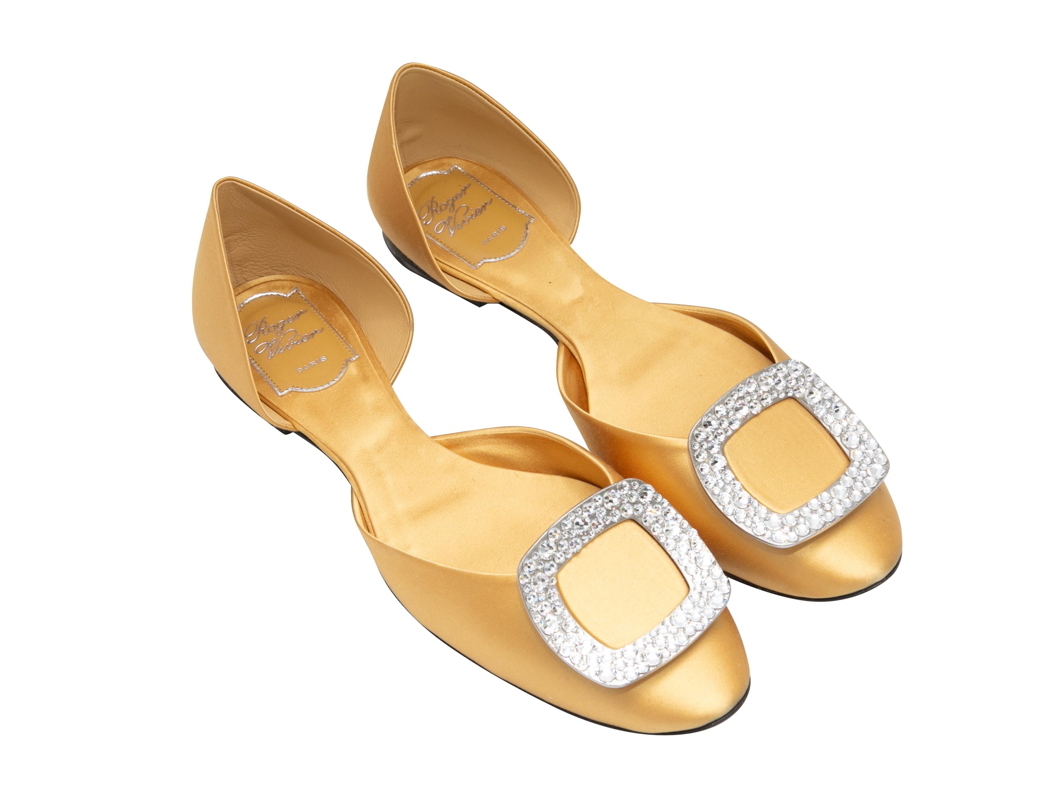 Women's Yellow Roger Vivier Satin d'Orsay Buckle Flats Size 39 For Sale