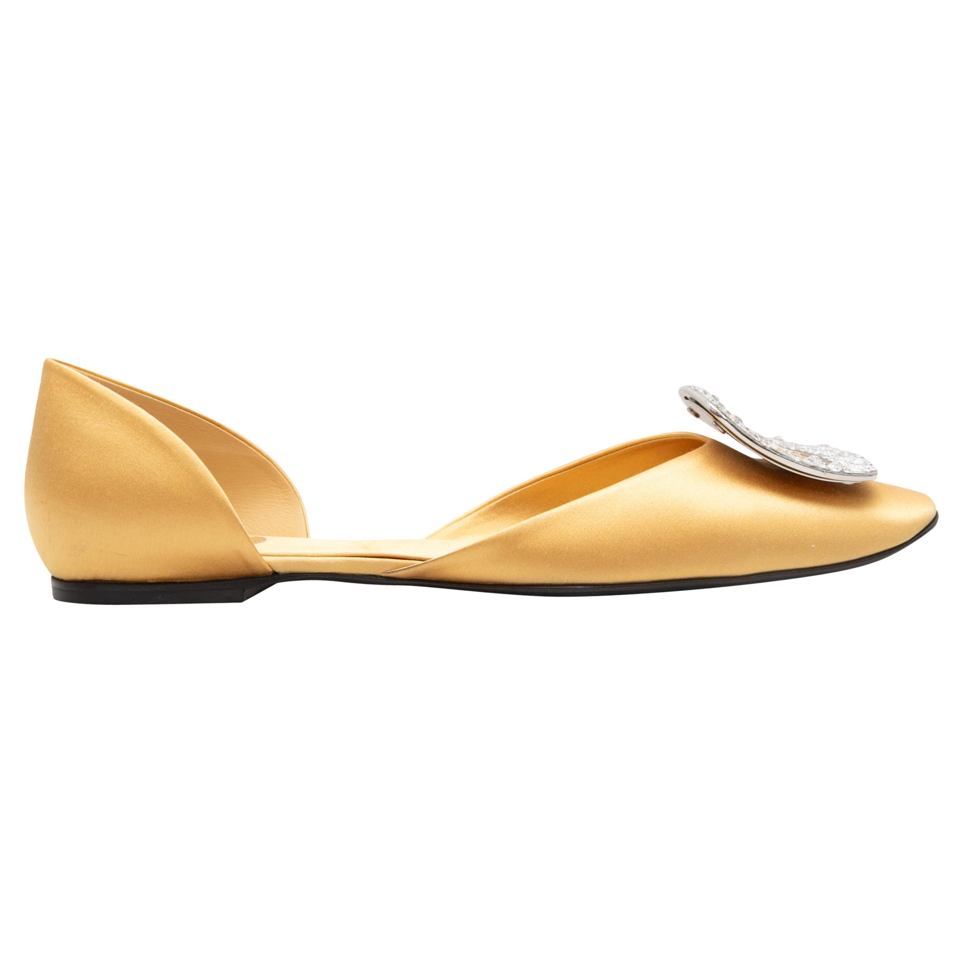 Yellow Roger Vivier Satin d'Orsay Buckle Flats Size 39