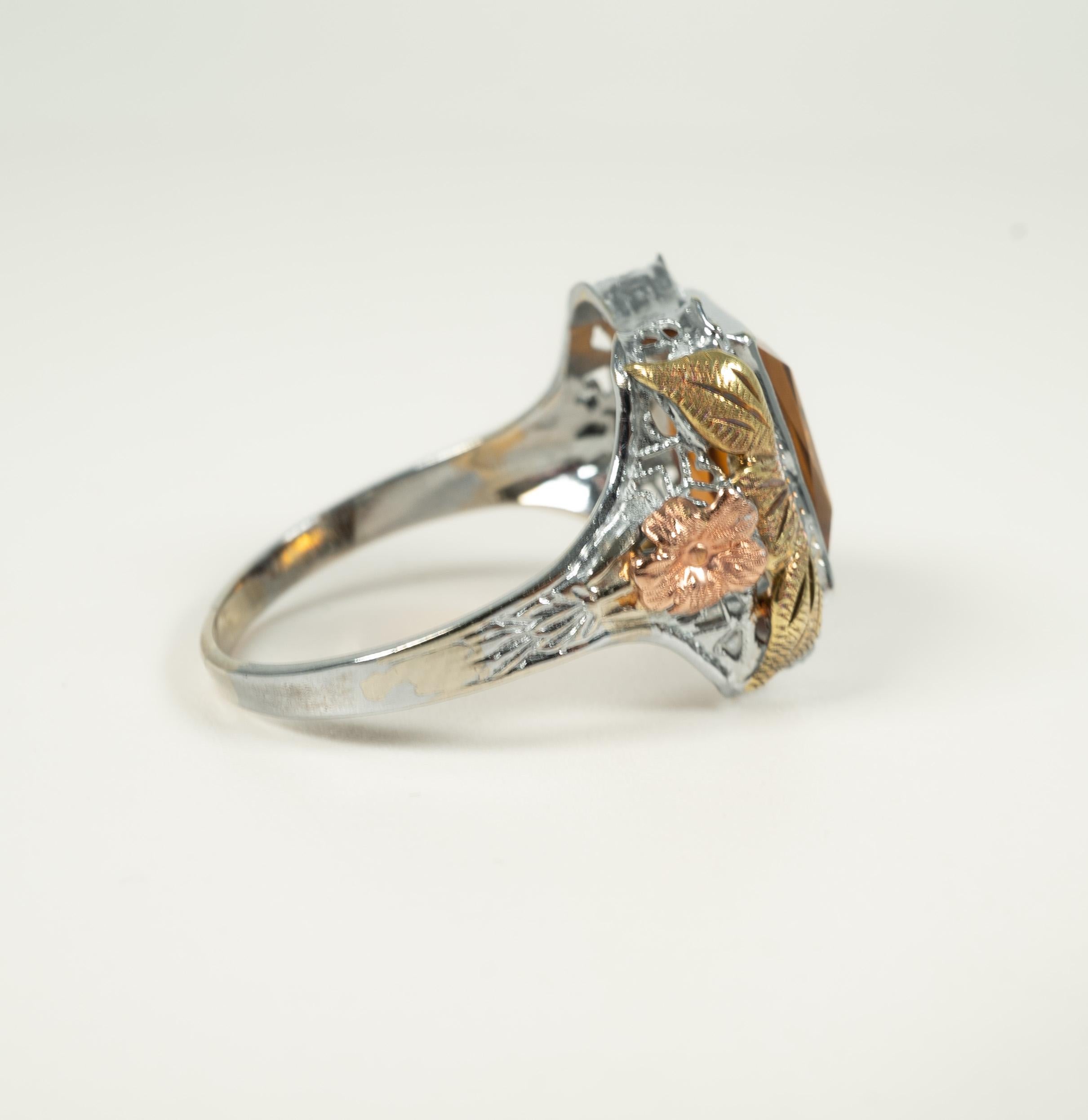 Radiant Cut Yellow Rose and White Gold Citrine Ring