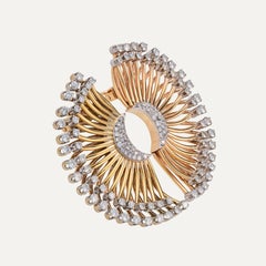 Yellow, Rose and White Gold Half-Moon Clip Brooches with diamonds