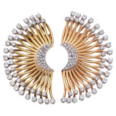 Yellow, Rose and White Gold Half-Moon Clip Brooches with diamonds