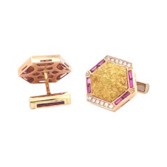Gelbe Rose Gold Diamanten Rubine Manschettenknöpfe